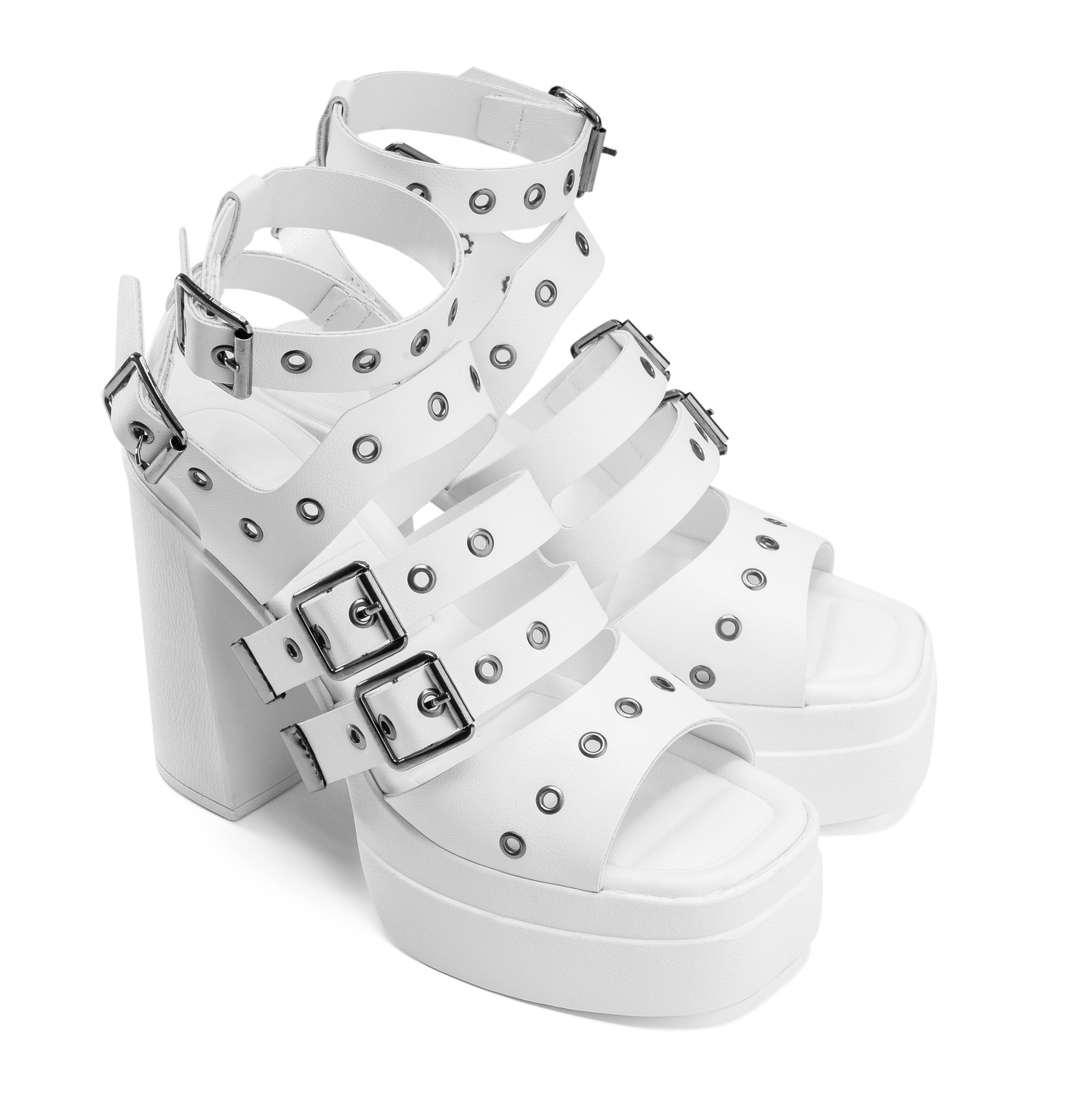 Strappy Grommet Heels - White