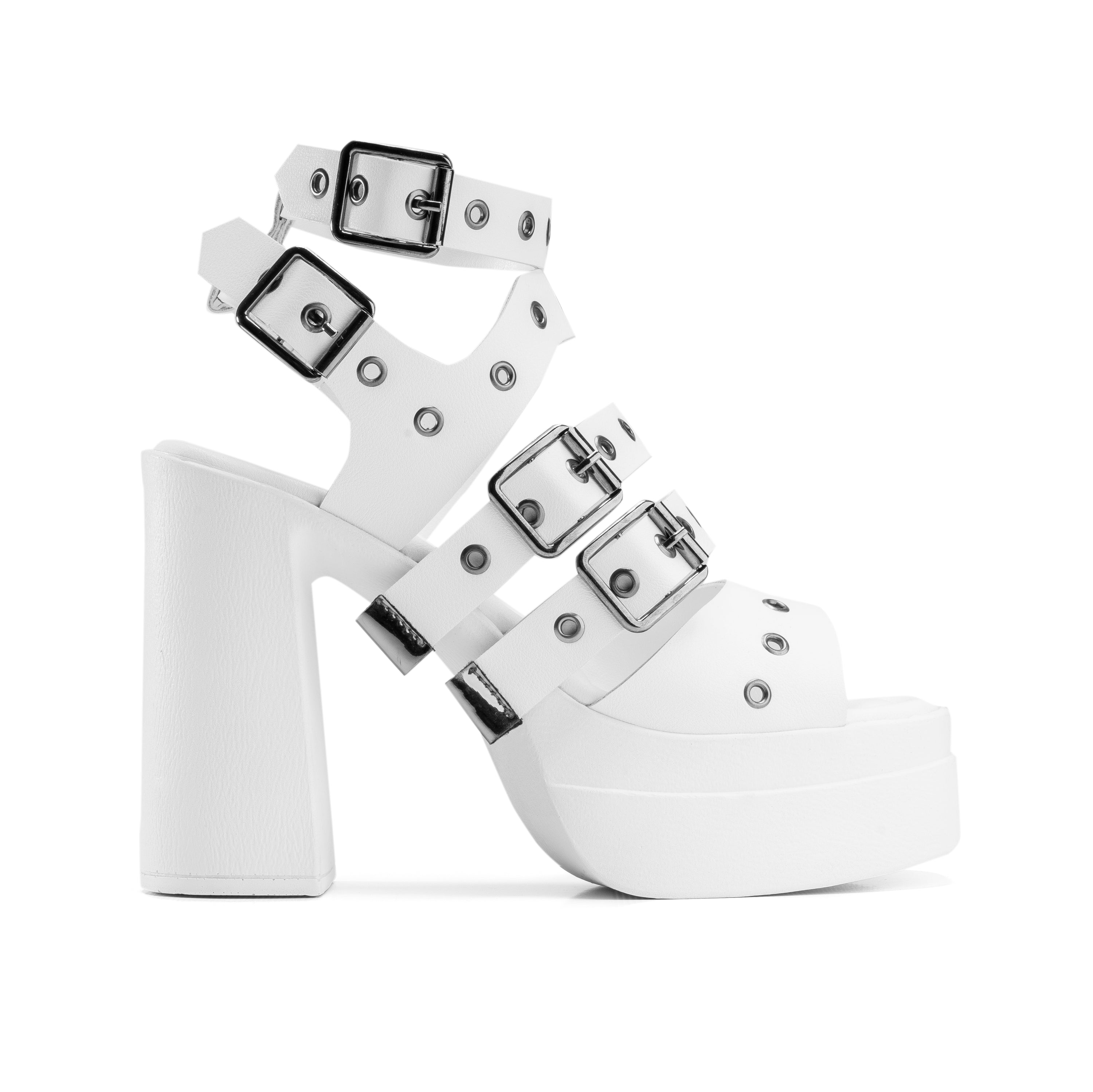 Strappy Grommet Heels - White