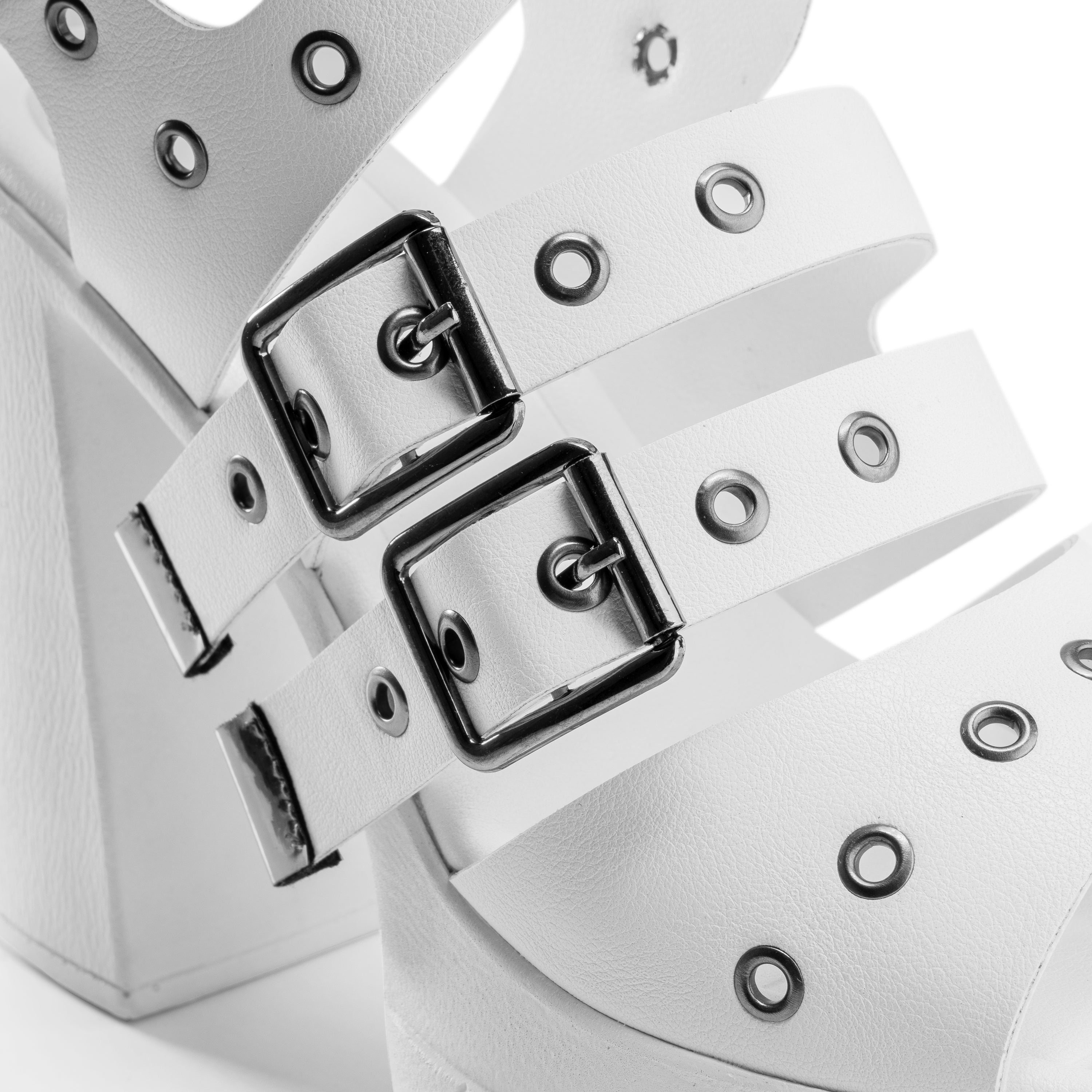 Strappy Grommet Heels - White