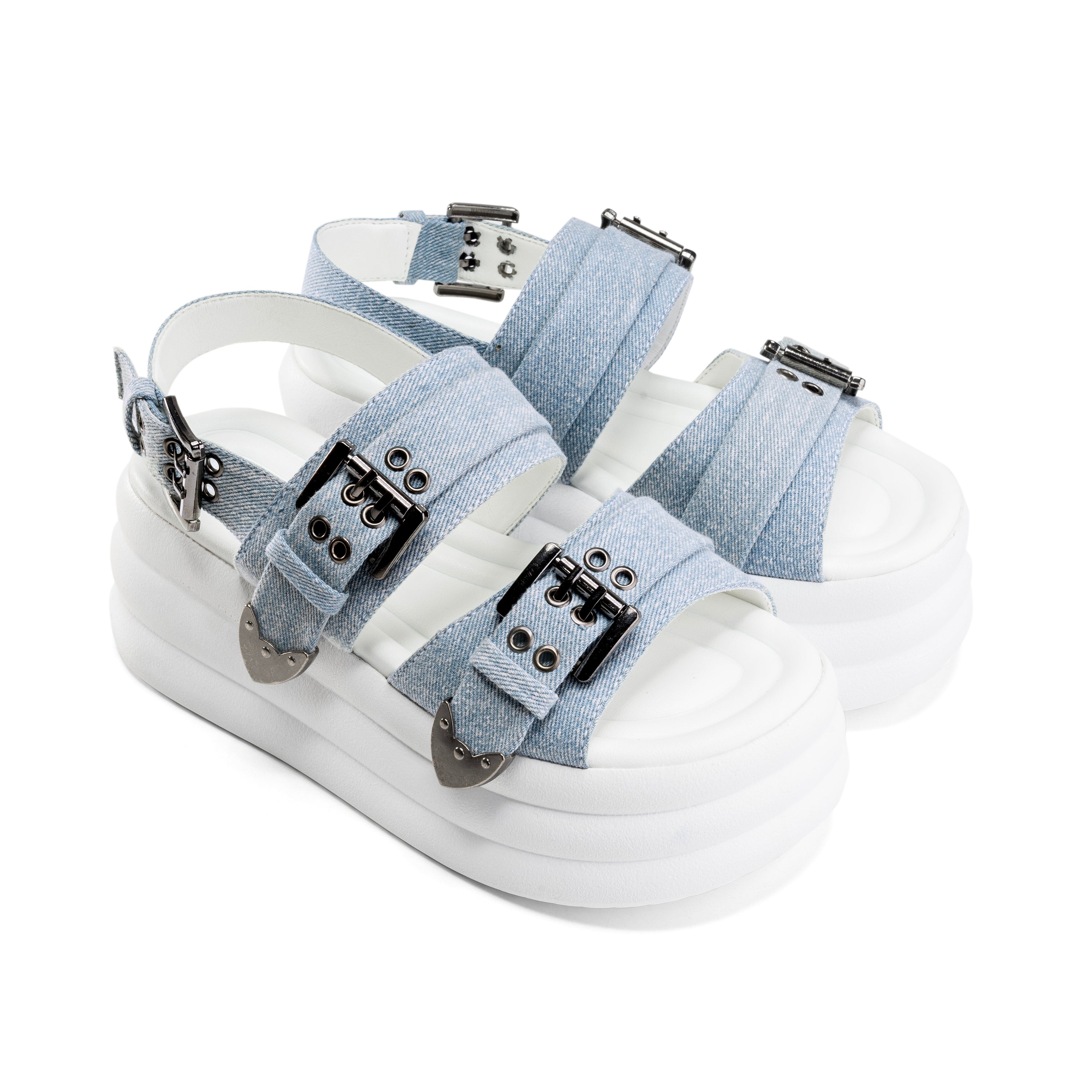 Strap Buckle Platform Sandals - Baby Blue