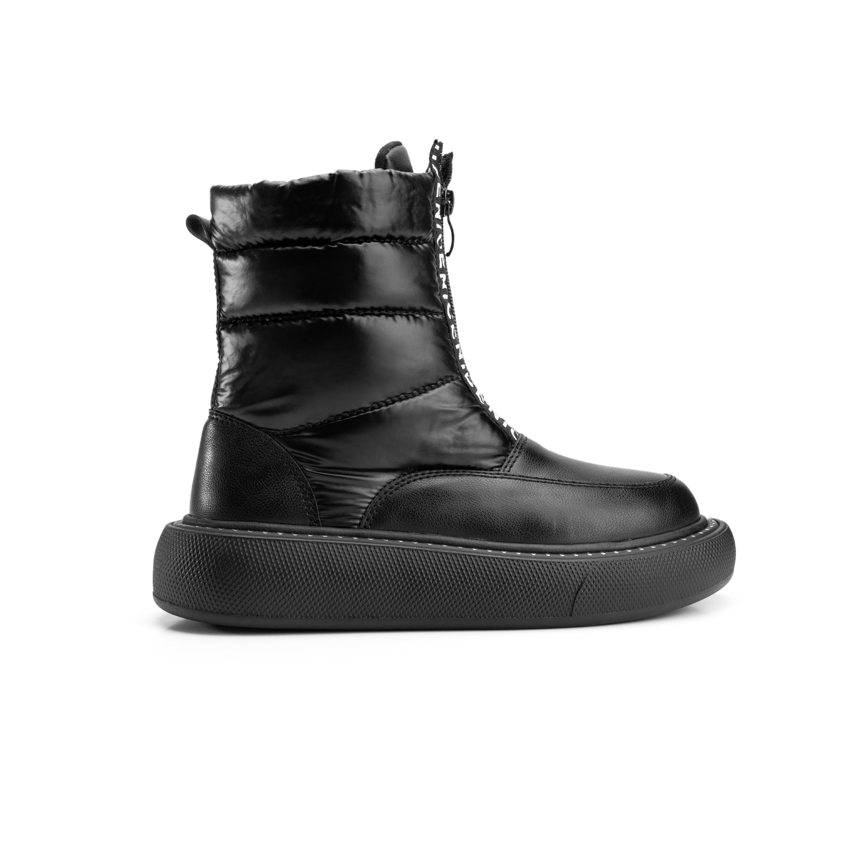 Water Proof Front Zipper Half Boots - Black