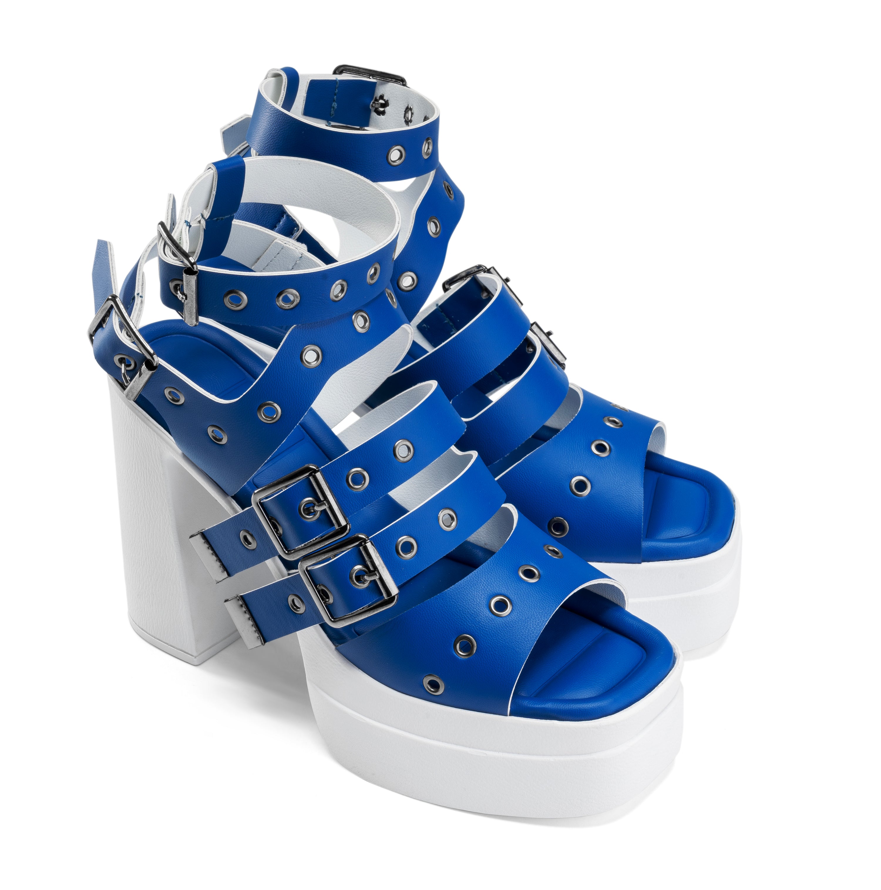 Strappy Grommet Heels - Blue