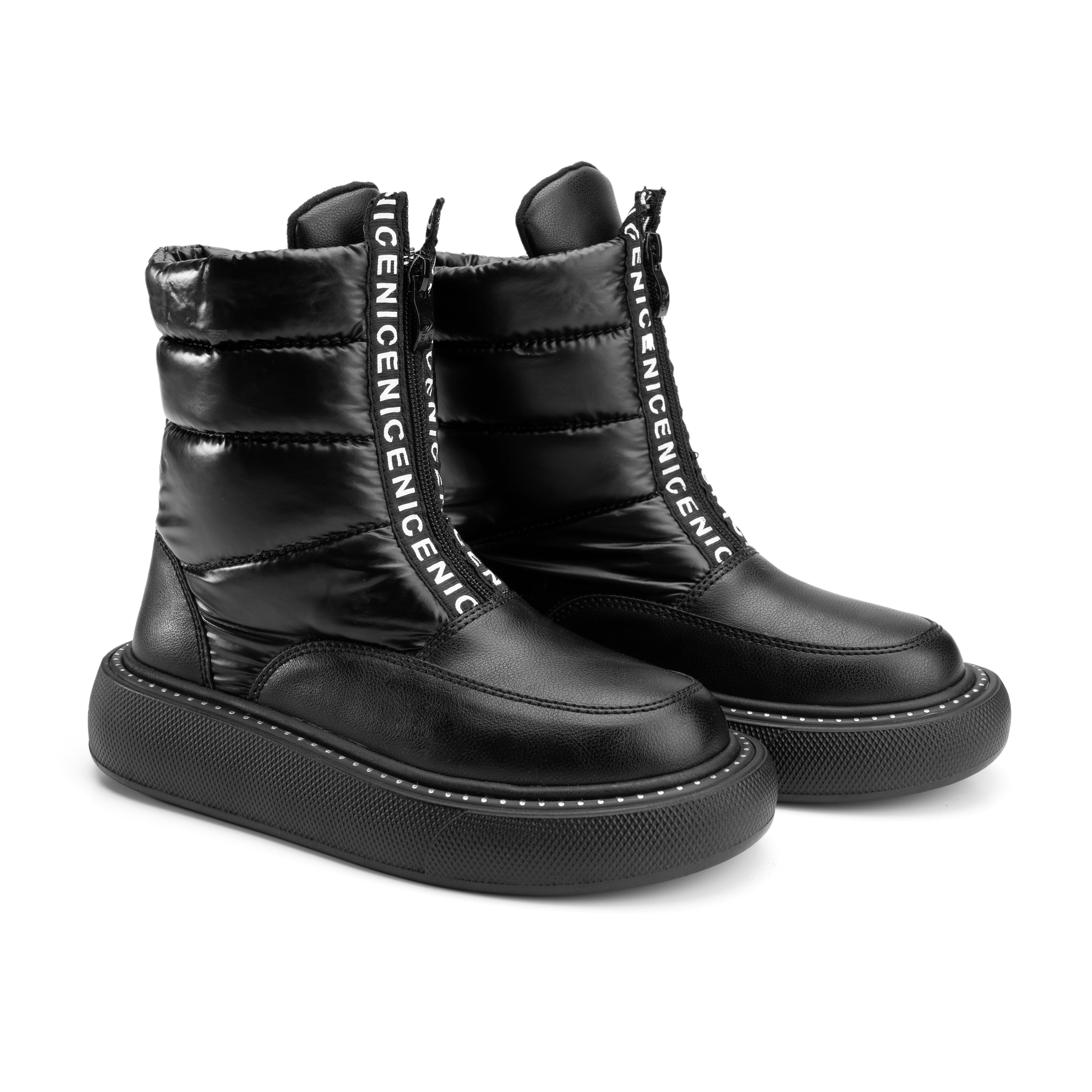 Water Proof Front Zipper Half Boots - Black