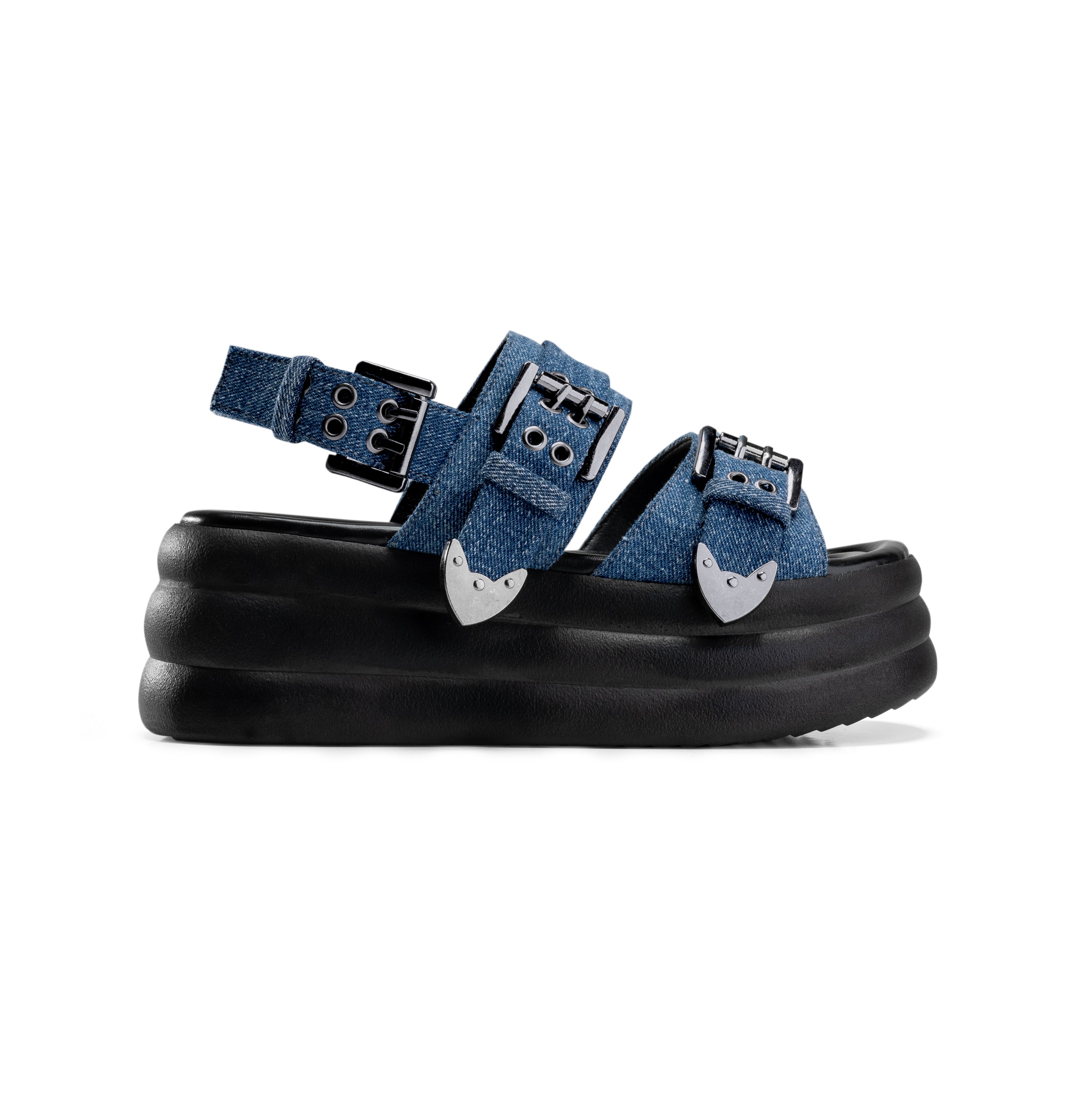 Strap Buckle Platform Sandals - Jeans