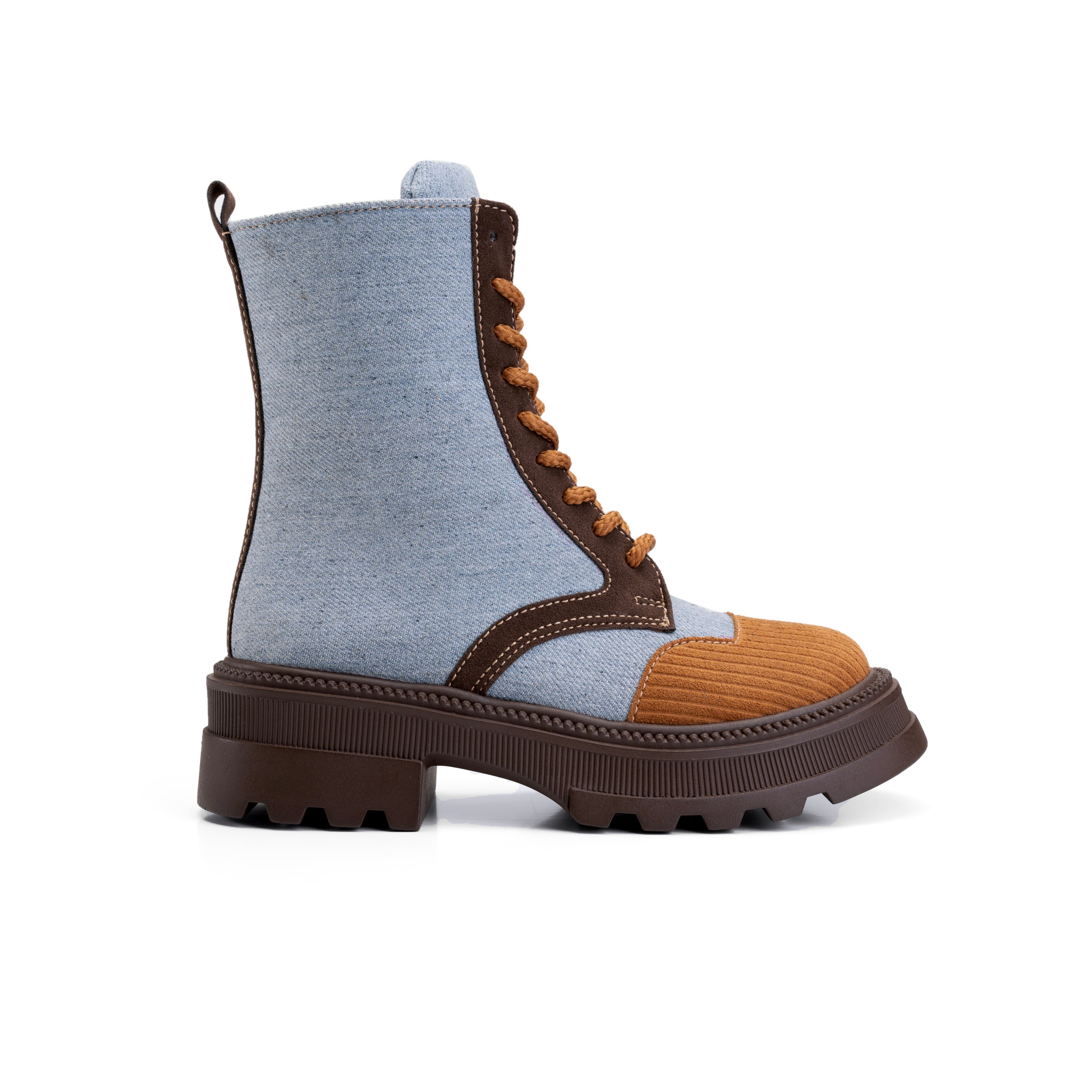 Denim Base Duo Color Lace Up Boots - Havan X Blue