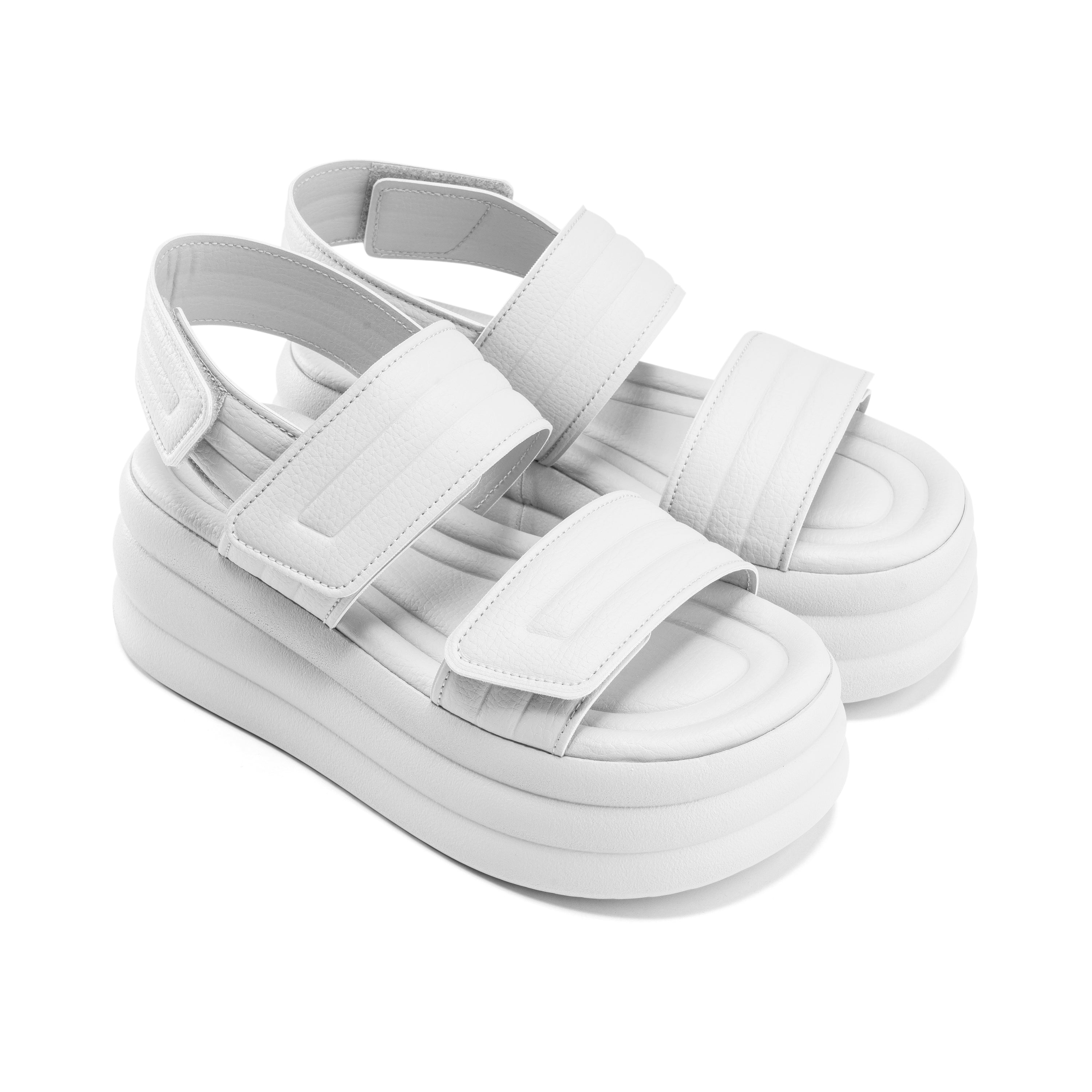 Velcro Strap Quilted Foam Sandals - White