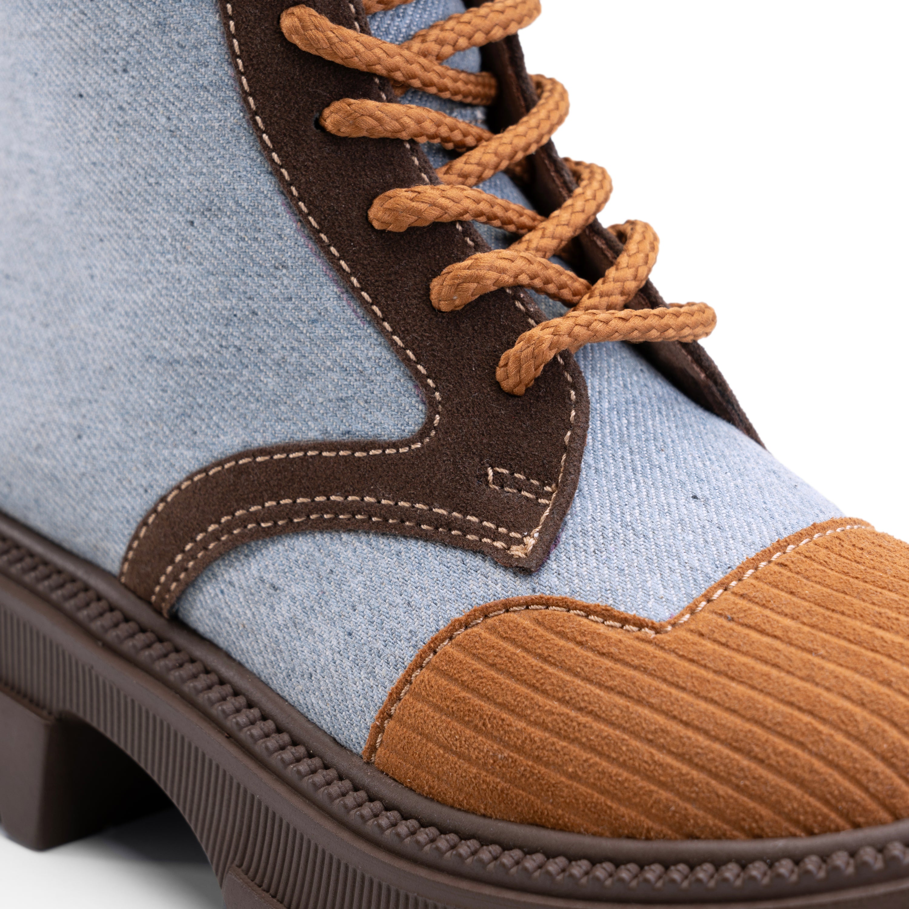 Denim Base Duo Color Lace Up Boots - Havan X Blue