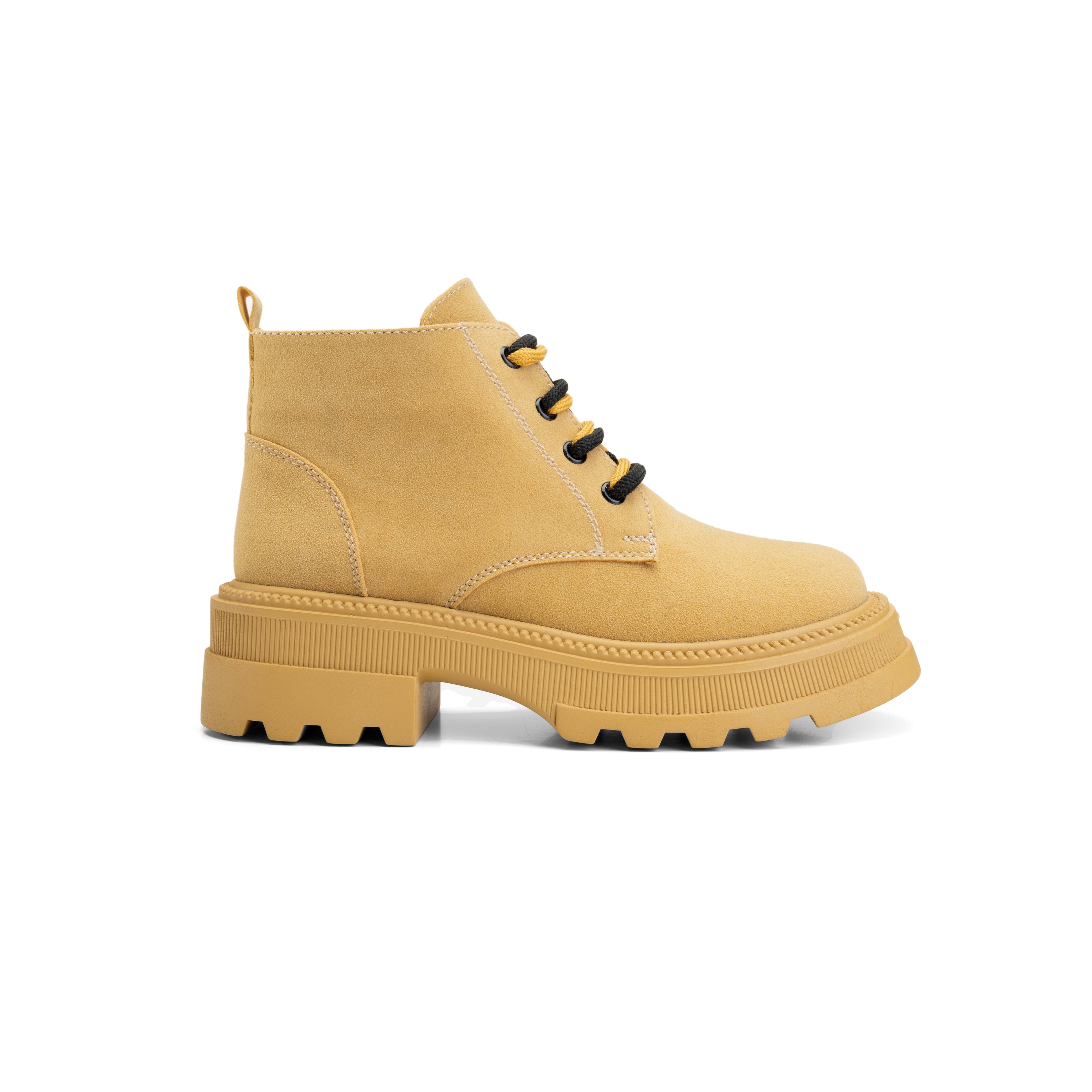 Plain Suede Laceup Boots - Yellow