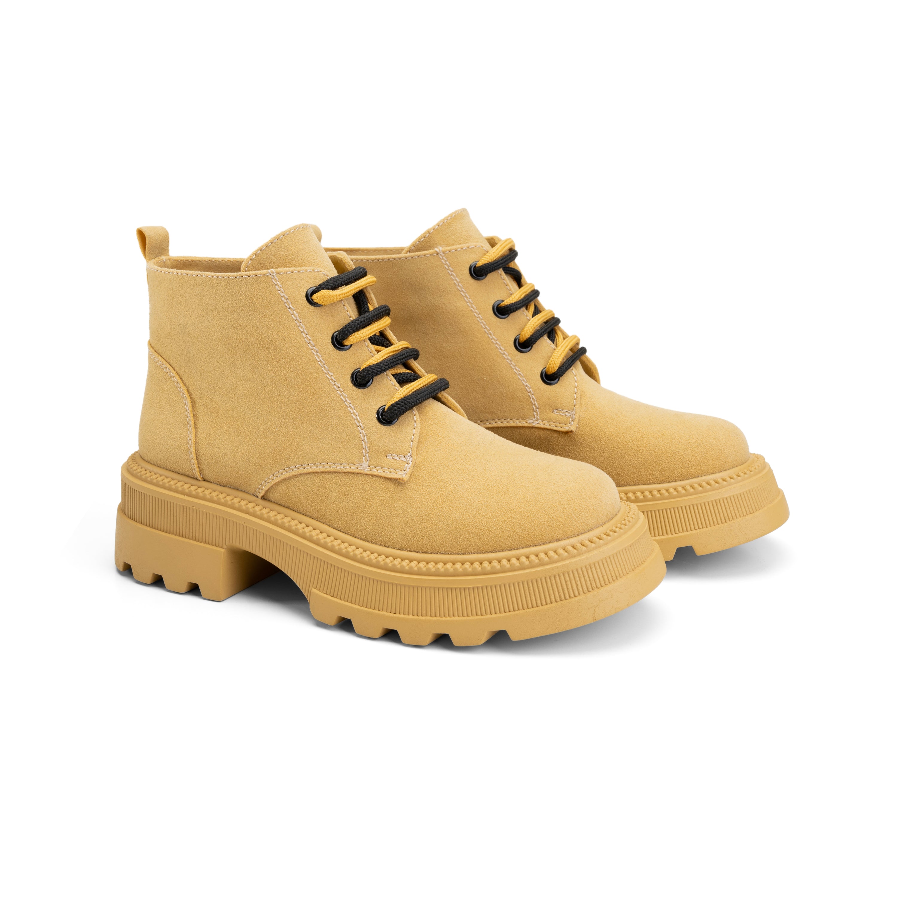 Plain Suede Laceup Boots - Yellow