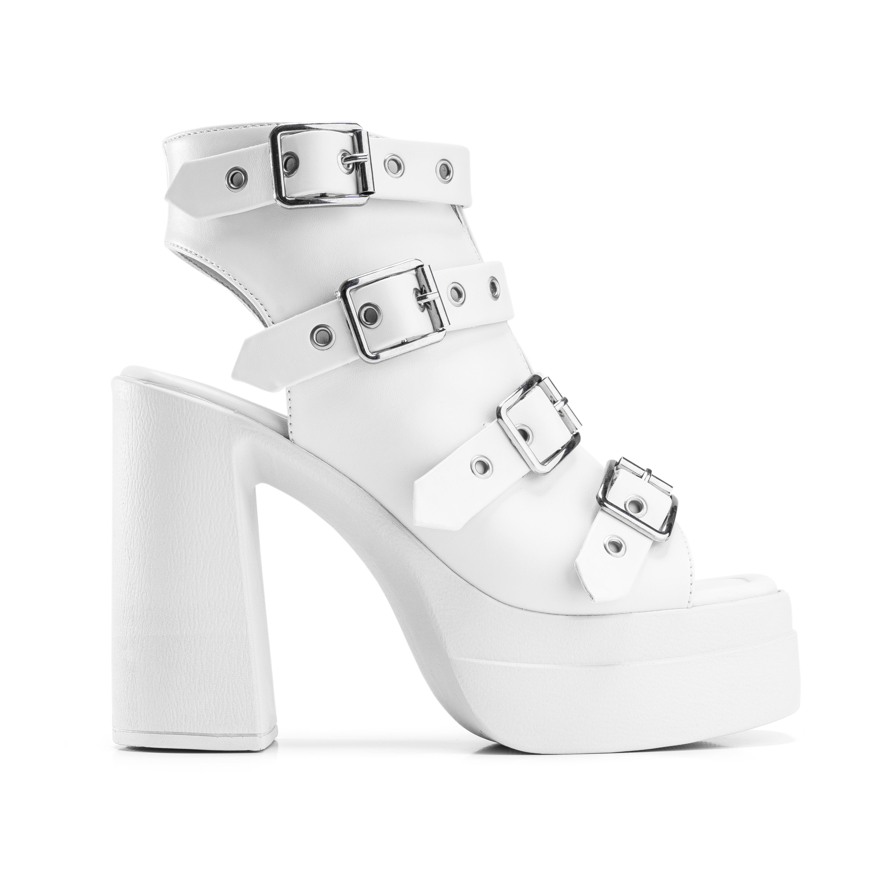 Multi-Buckle Platform Heels - White