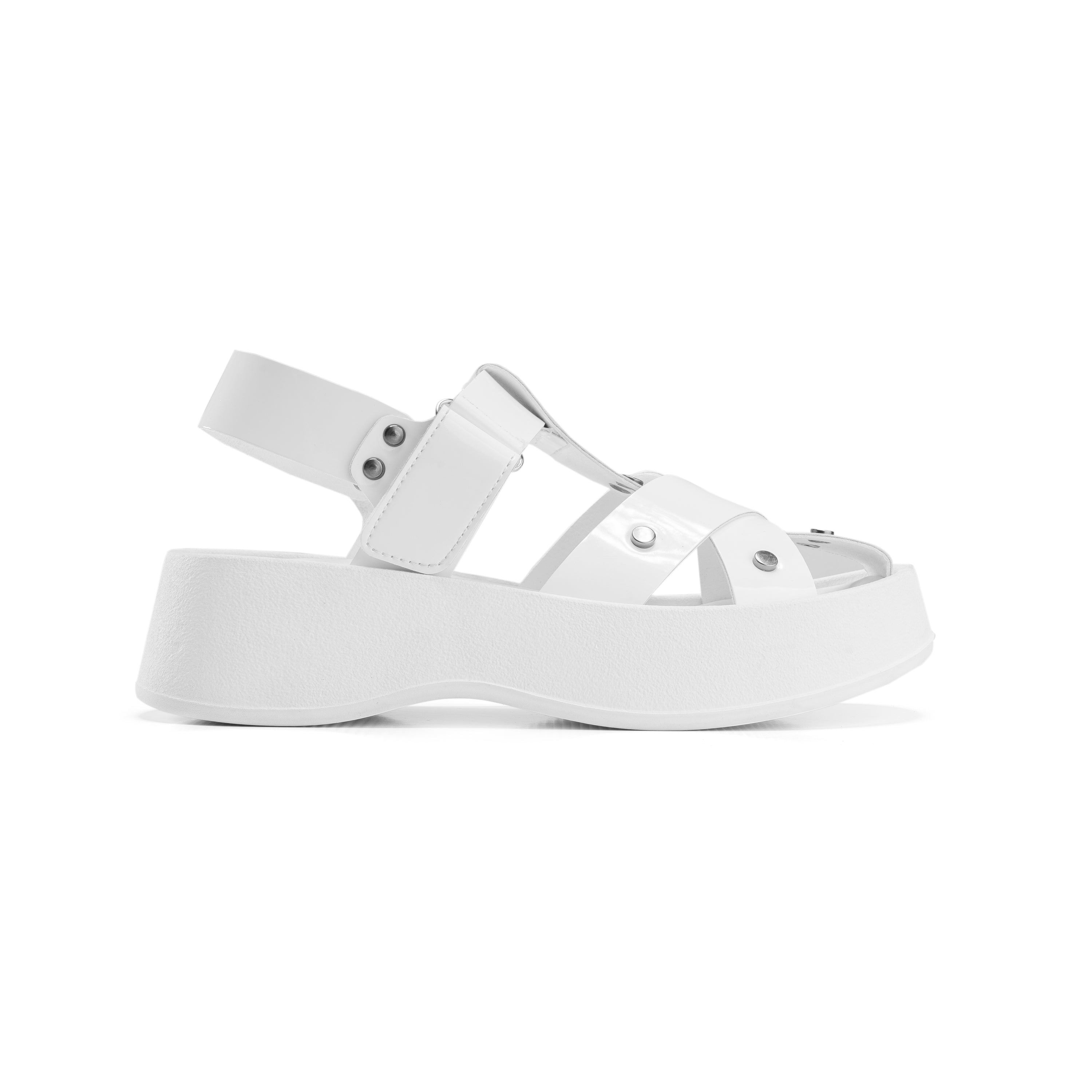 Rivet Crisscross Platform Sandals - White