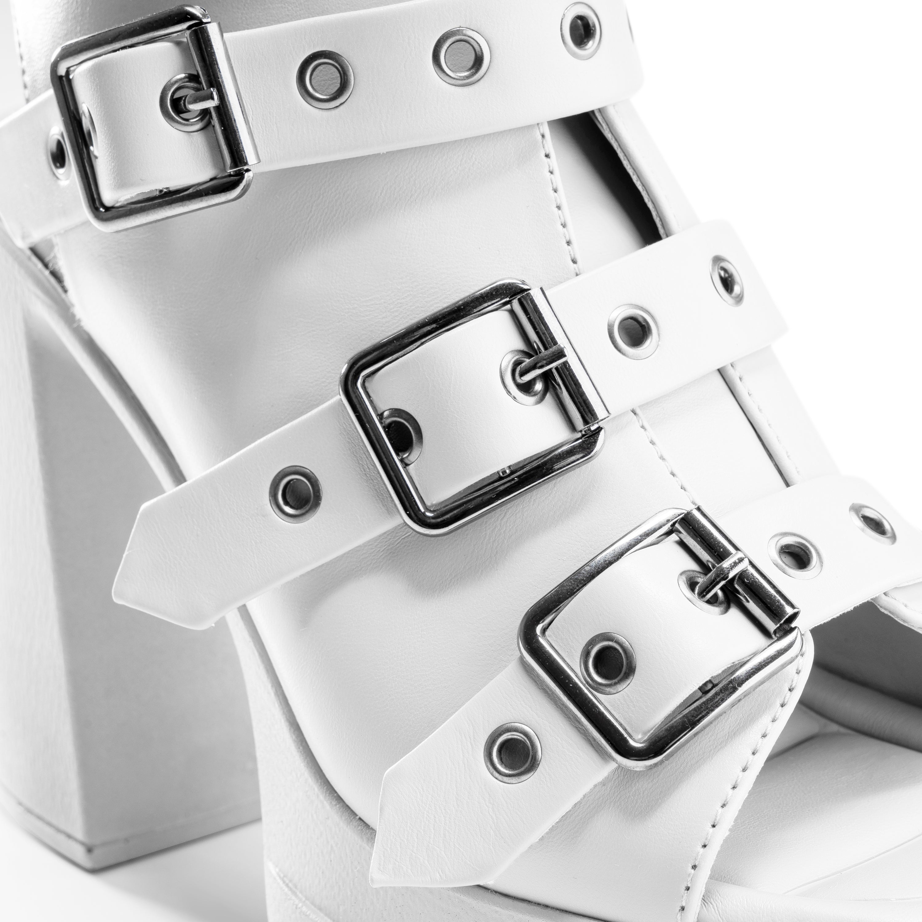 Multi-Buckle Platform Heels - White