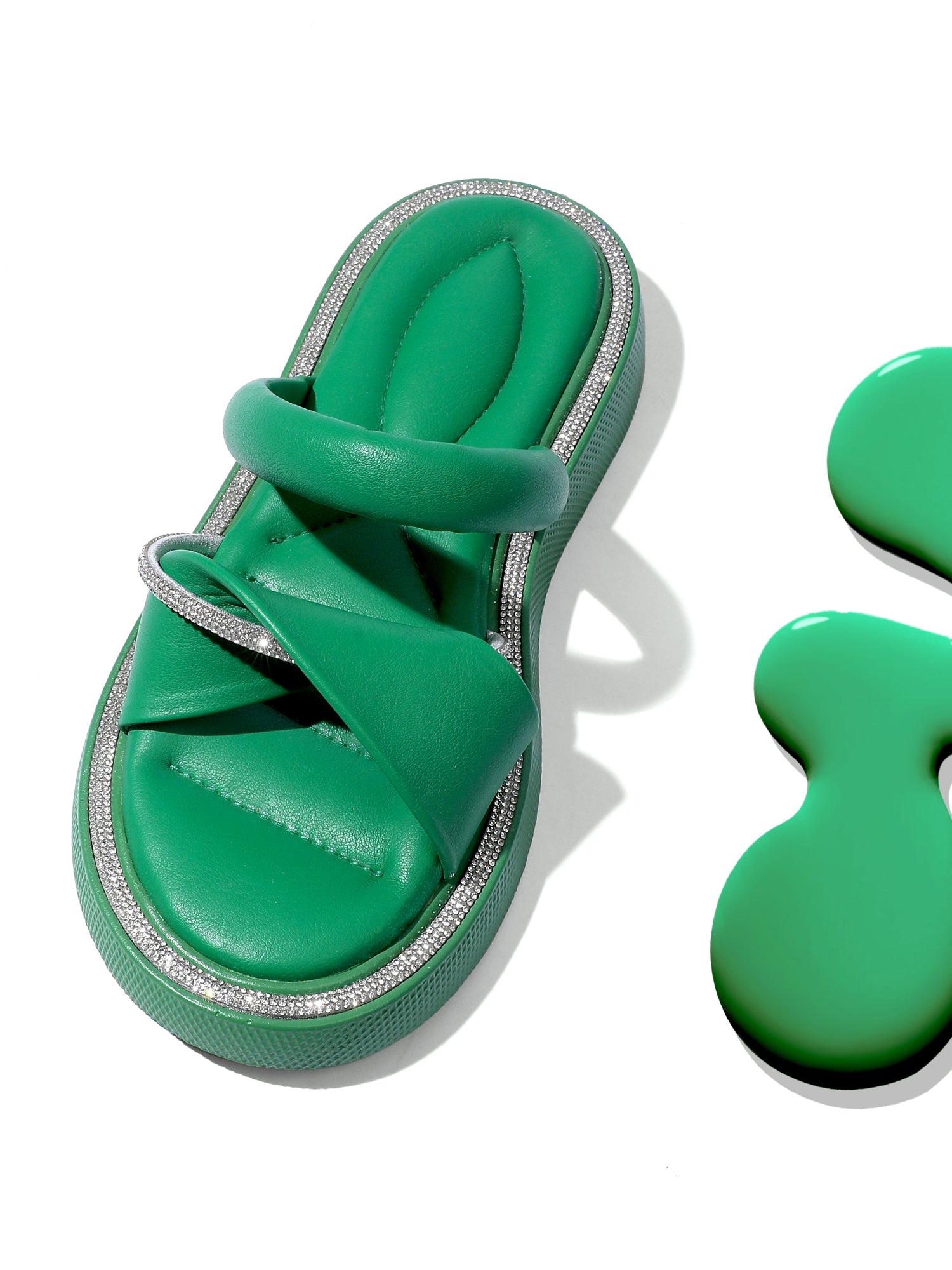 Padded Fold Sparkling Slippers - Green