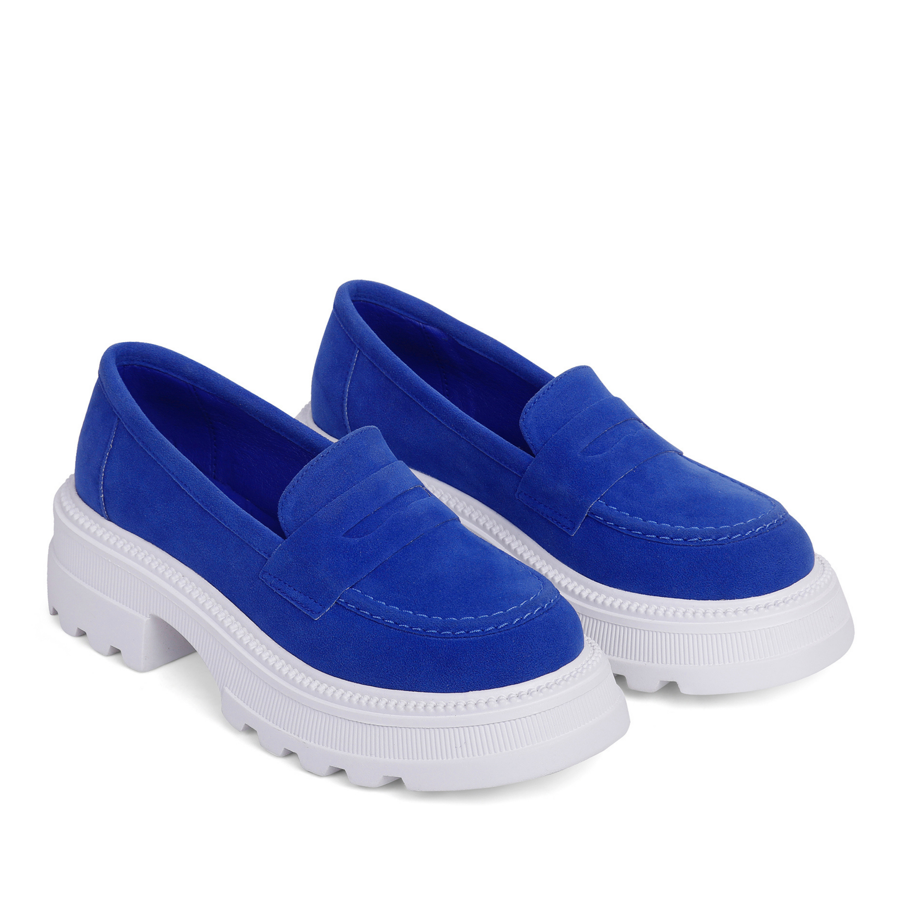 Slip-On Suede Platform Loafers - Blue