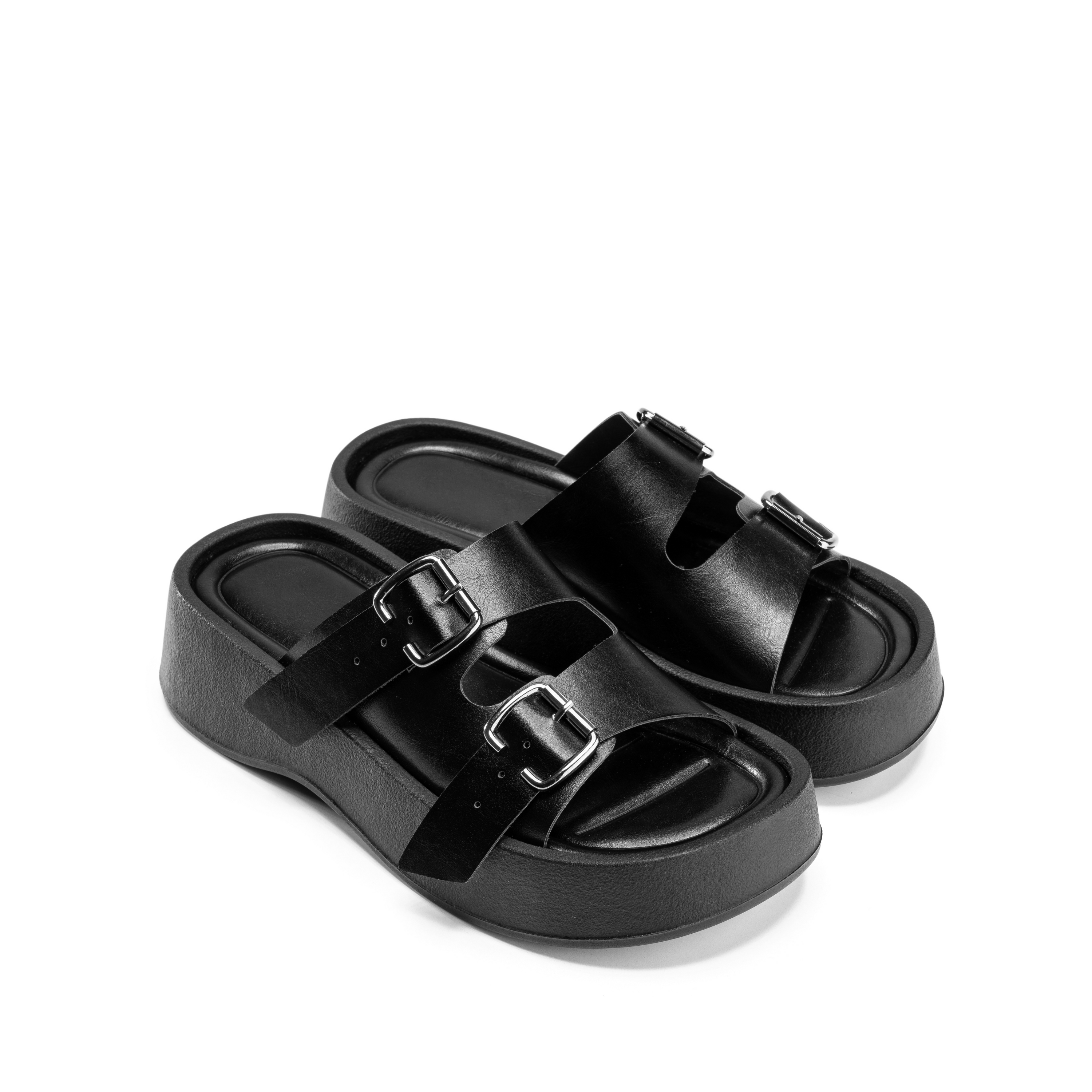 Twin-Buckle Comfort Sandals - Black