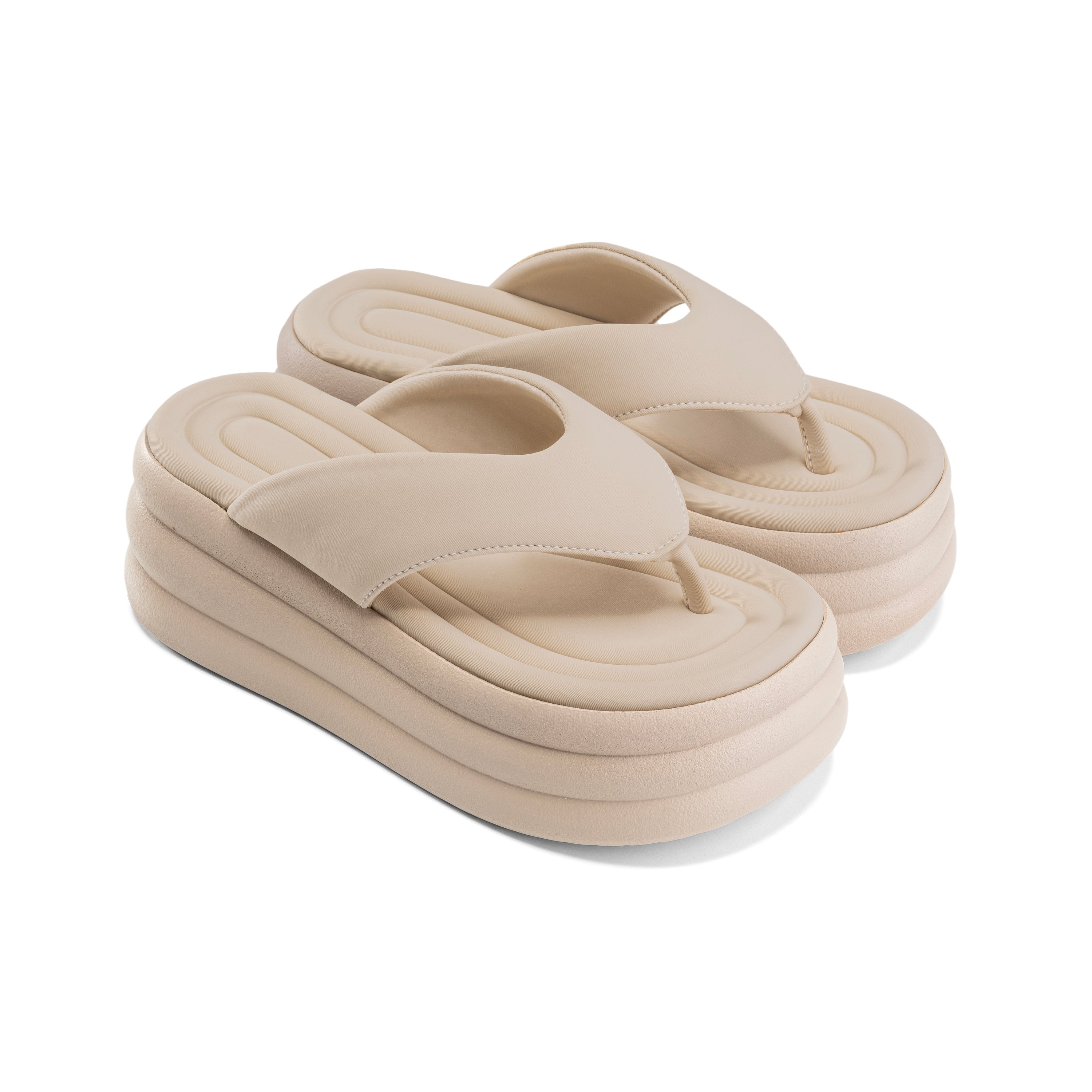 Stacked Foam Cushioned Sandals - Beige