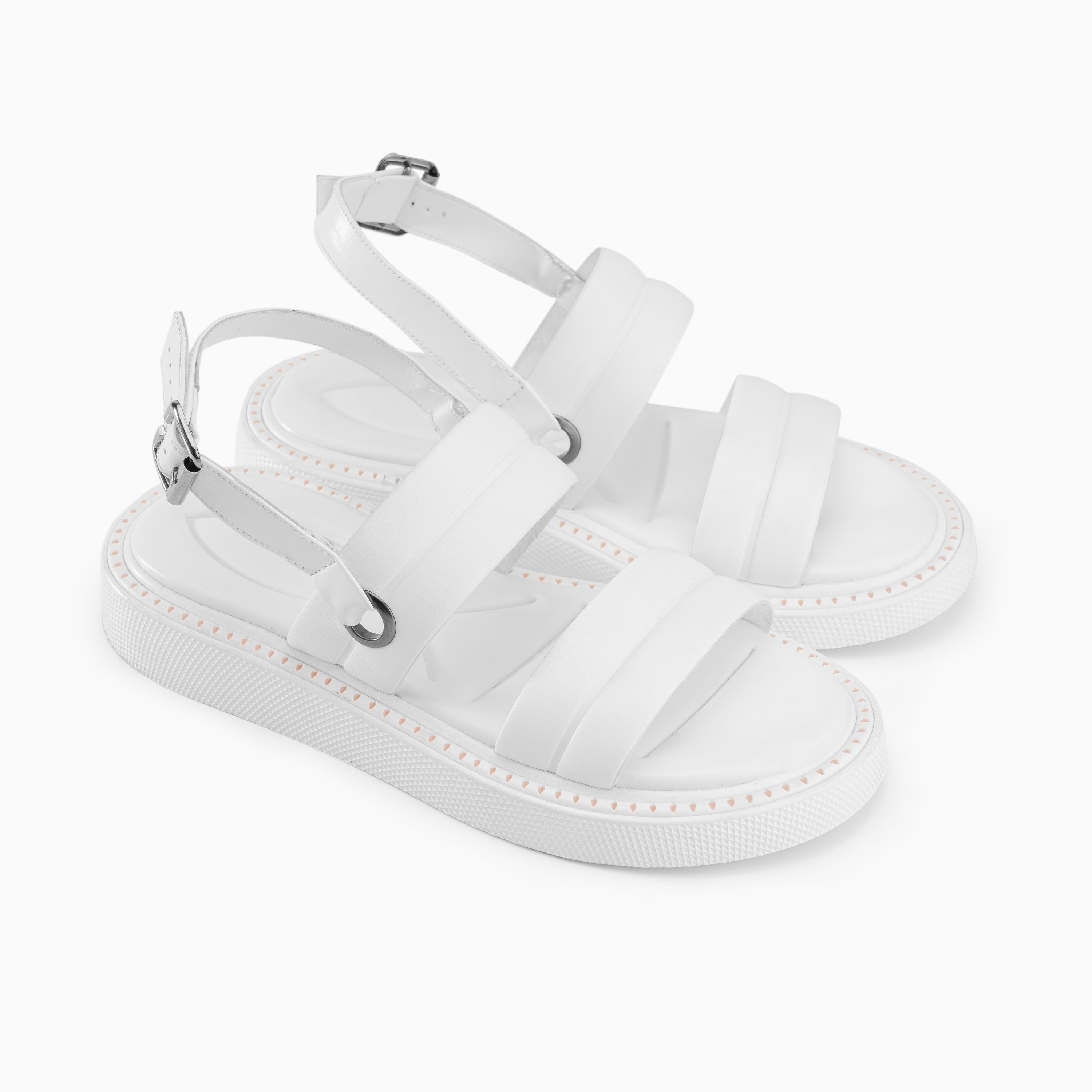 Double Strap Ripple Sandals - White