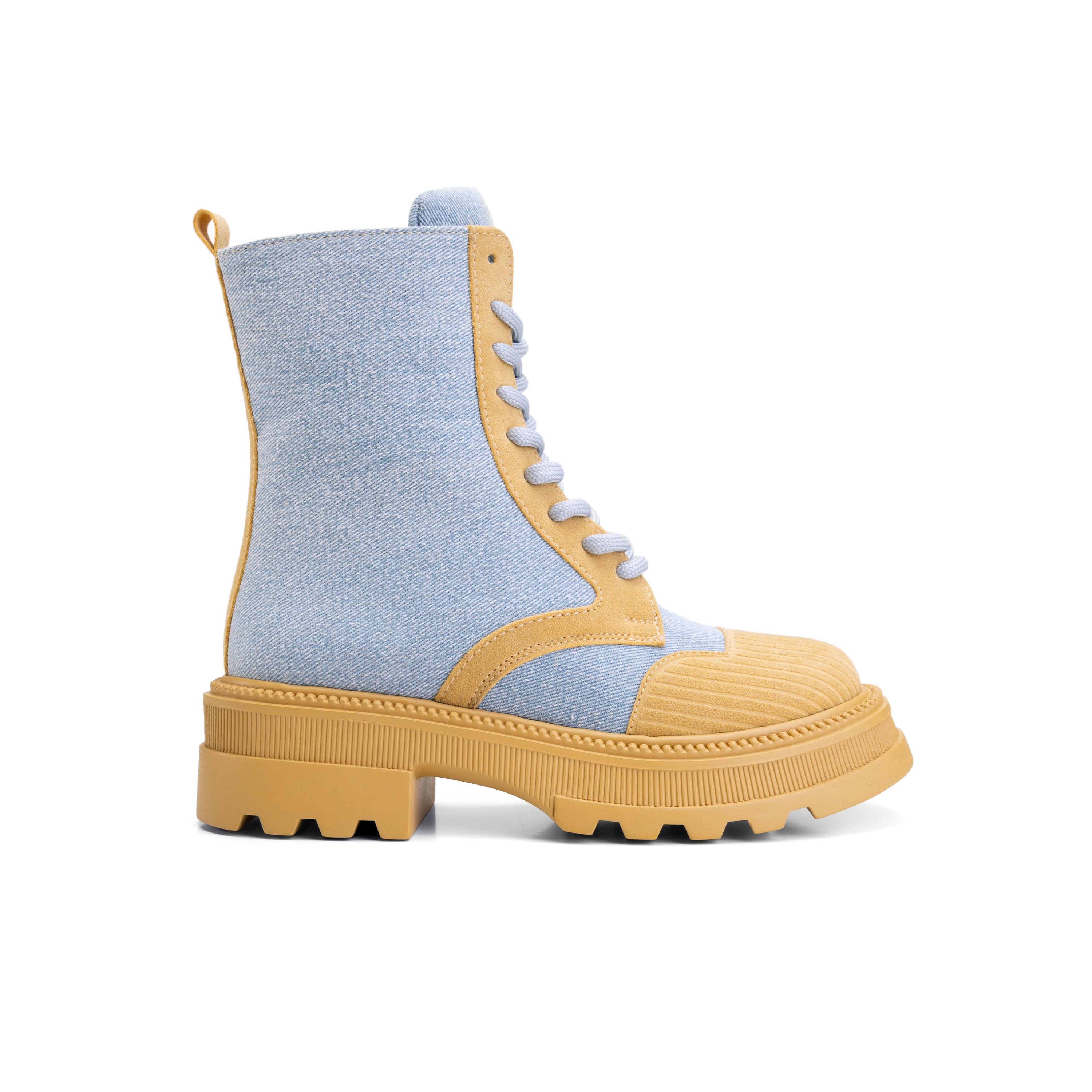 Denim Base Duo Color Lace Up Boots - Baby Blue X Yellow