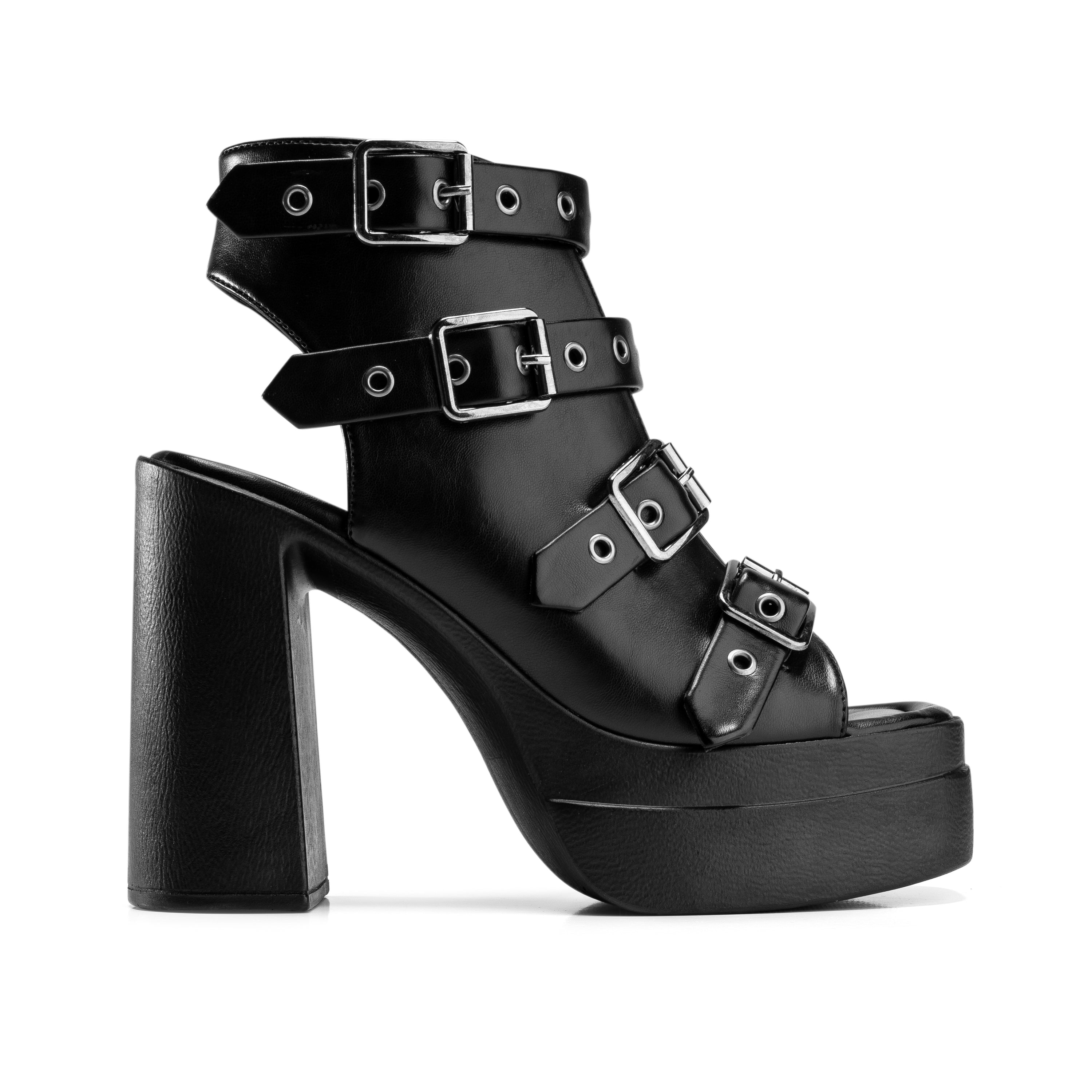 Multi-Buckle Platform Heels - Black