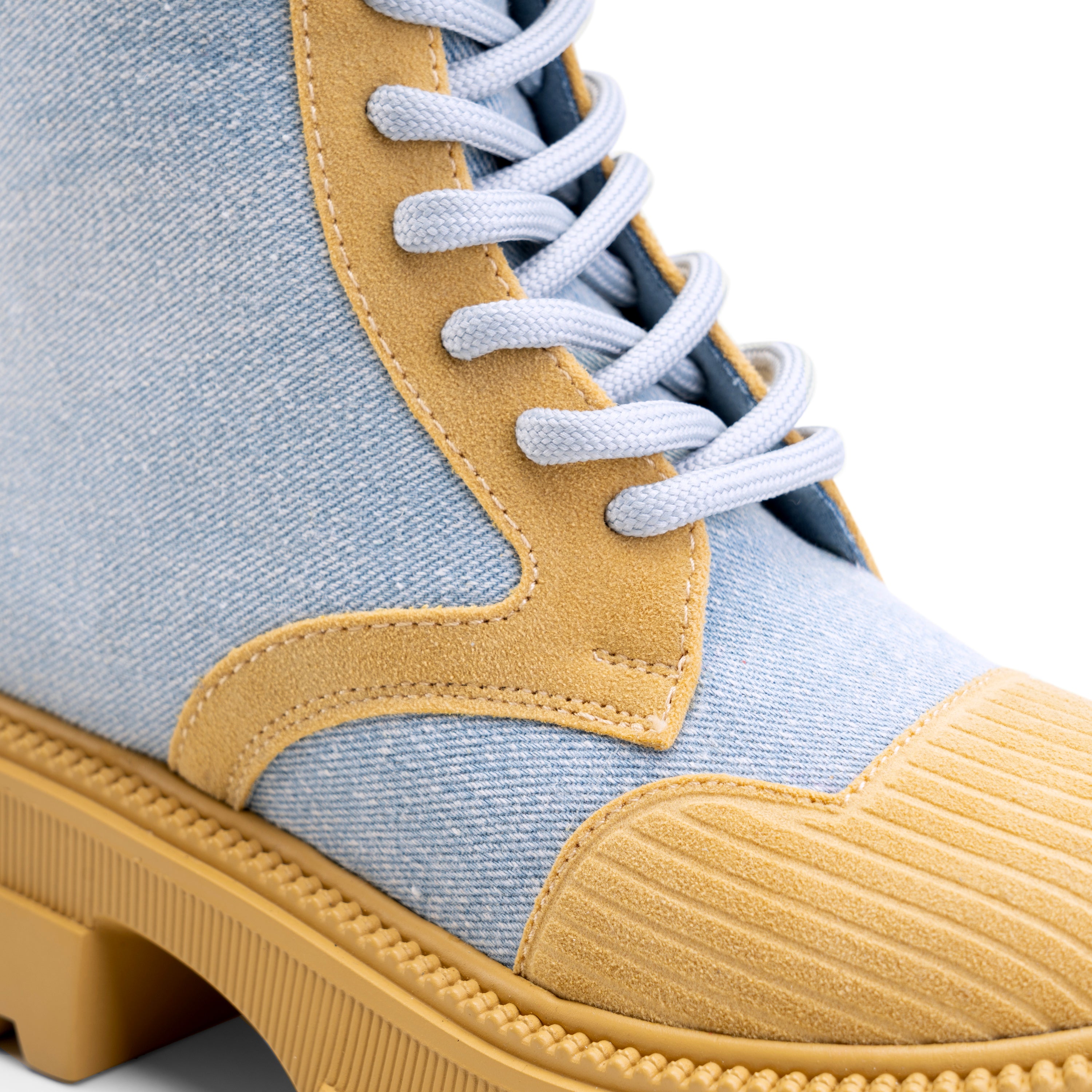 Denim Base Duo Color Lace Up Boots - Baby Blue X Yellow