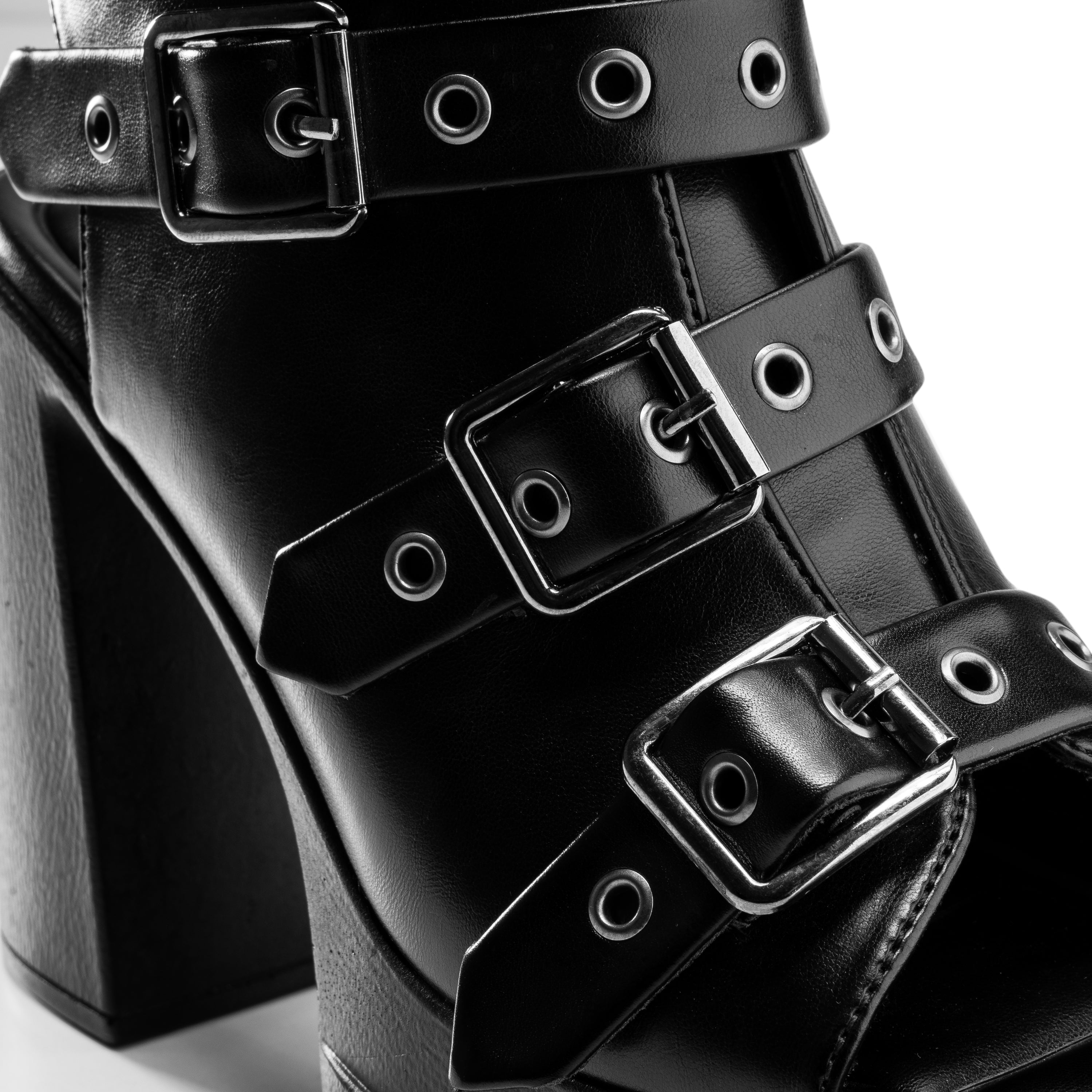 Multi-Buckle Platform Heels - Black