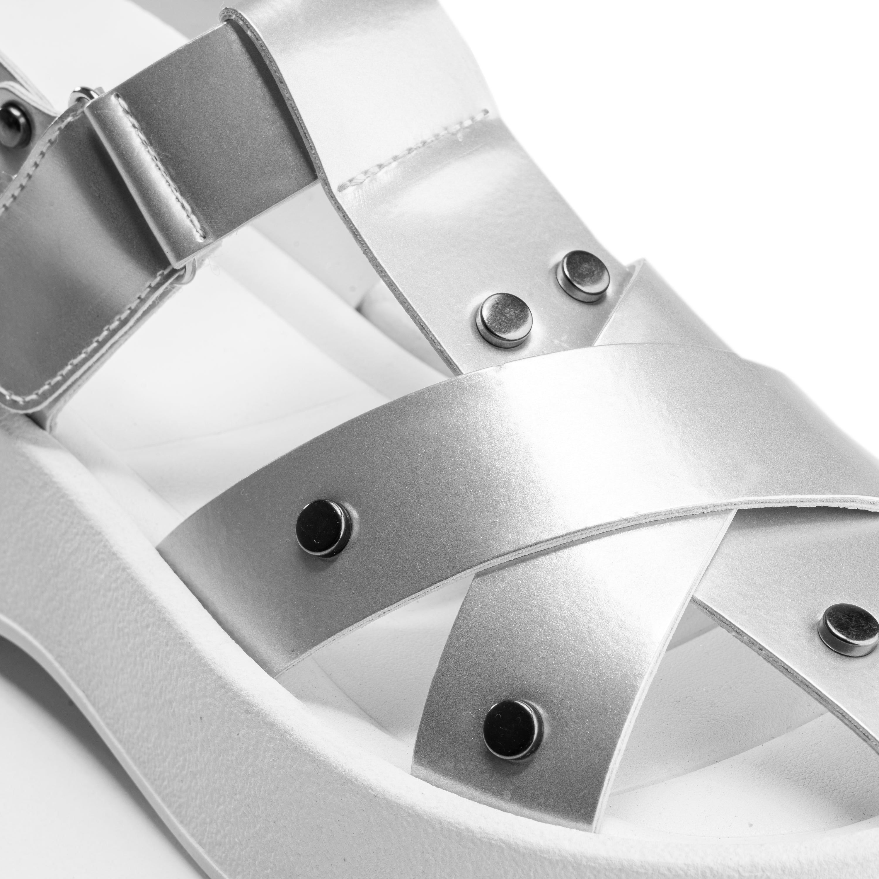 Rivet Crisscross Platform Sandals - Silver