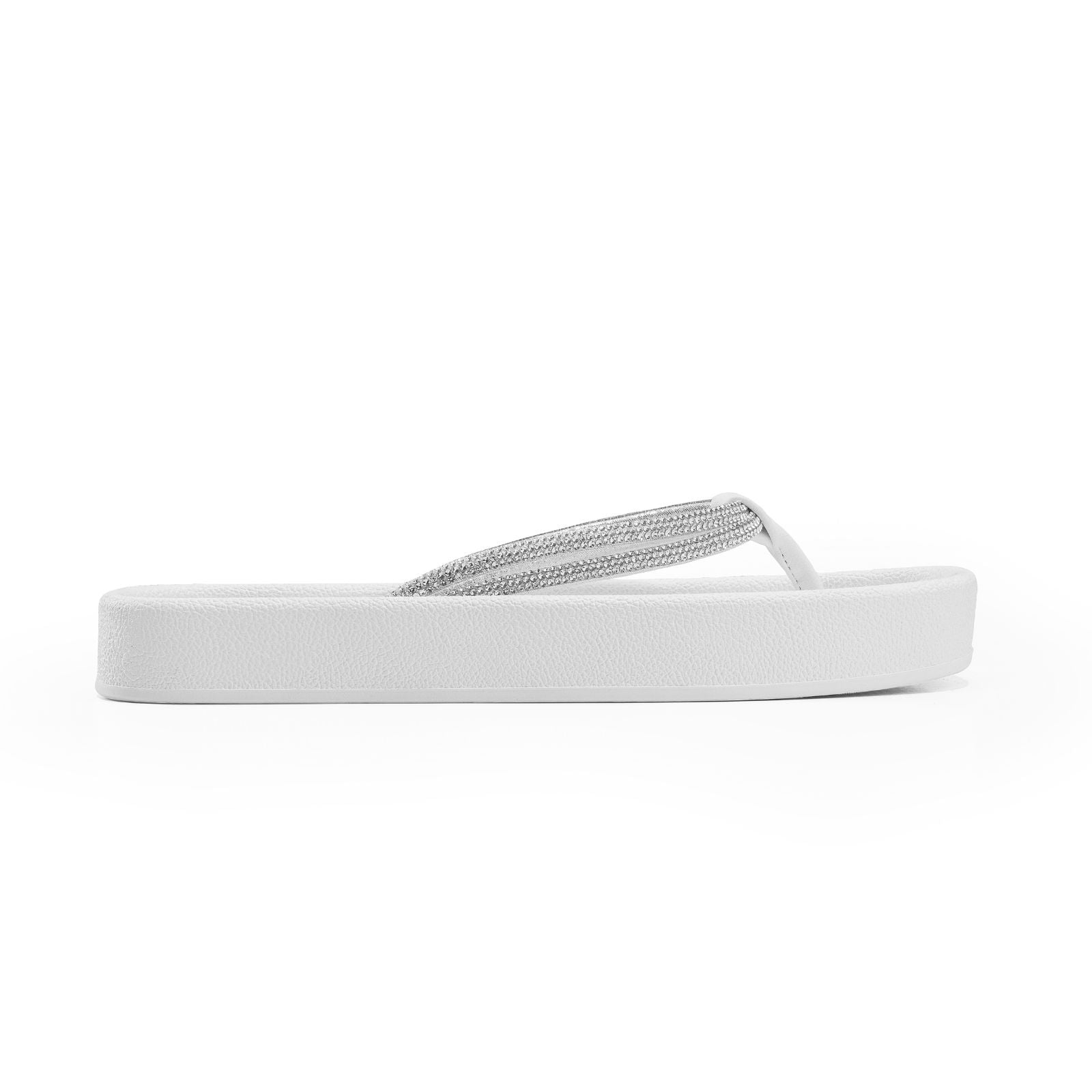 Platform Flip-Flops with Rhinestone Straps - White