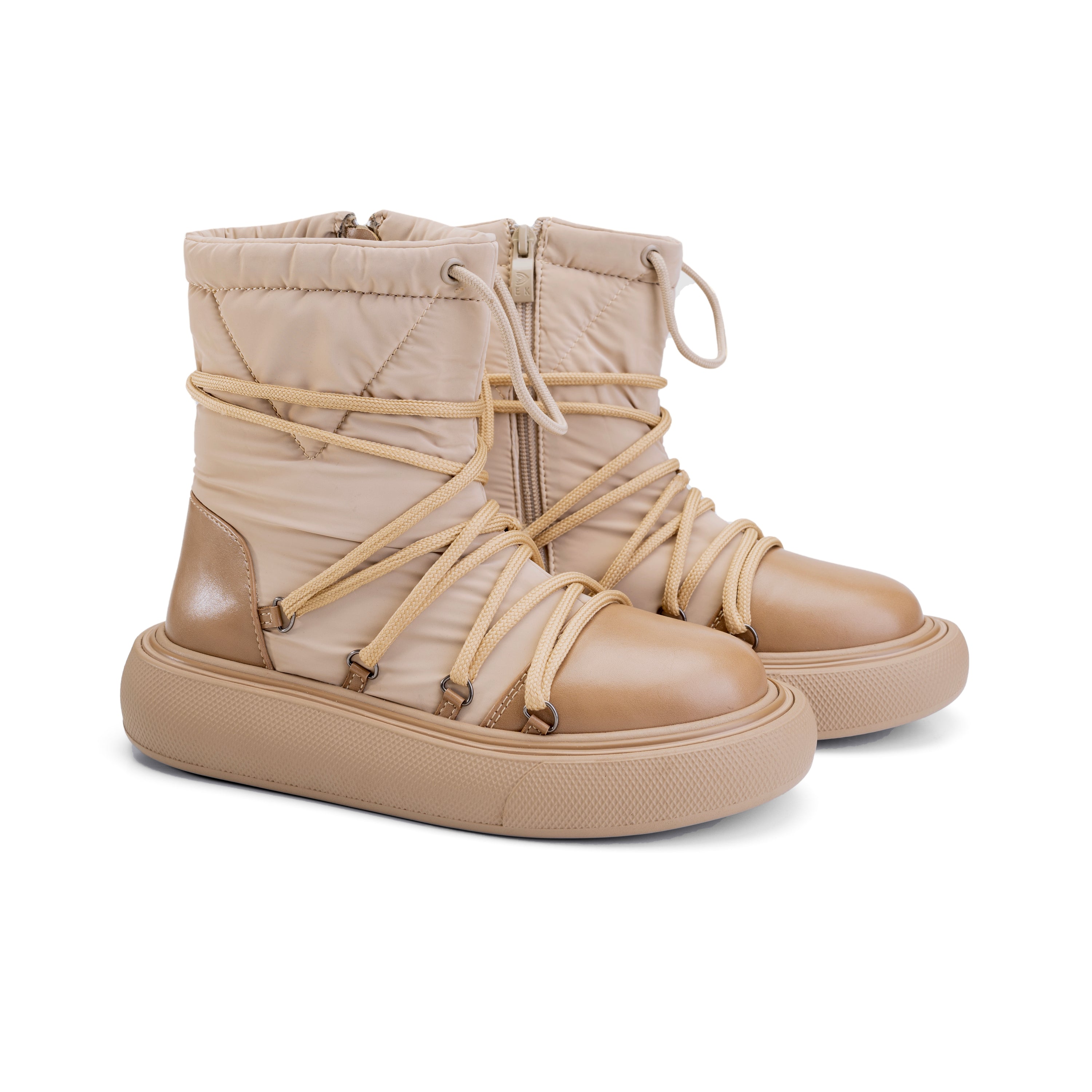 Water Proof Side Zipper Half Boots - Beige