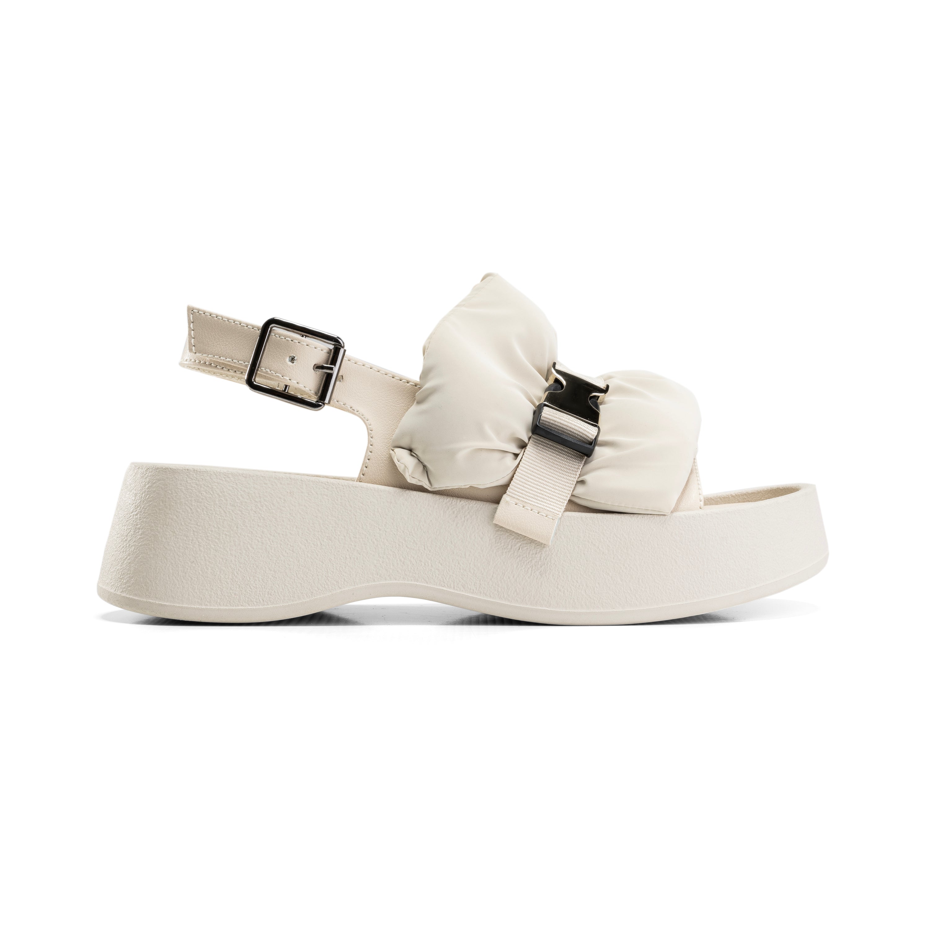 Padded Buckle Platform Sandals - Beige