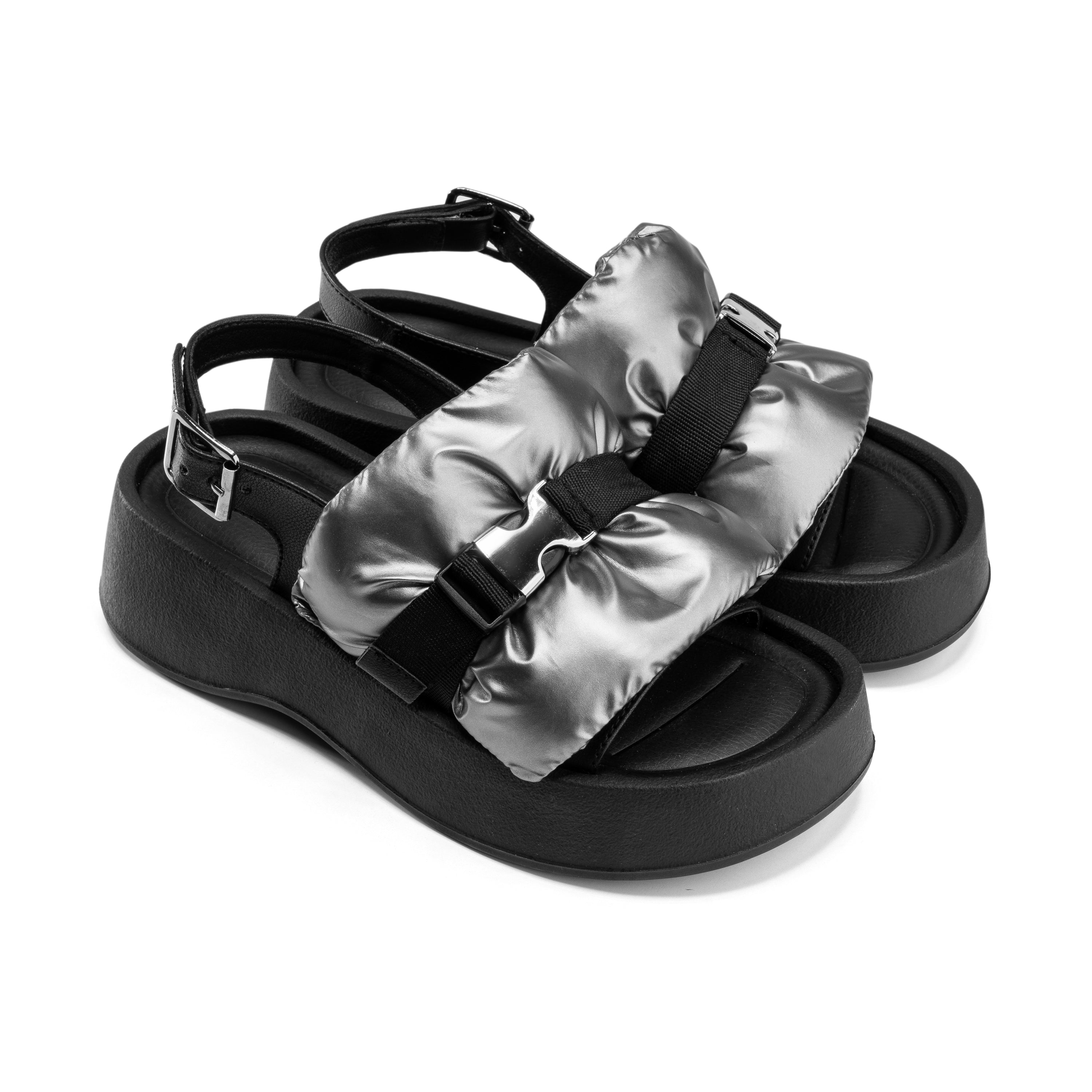 Padded Buckle Platform Sandals - Black