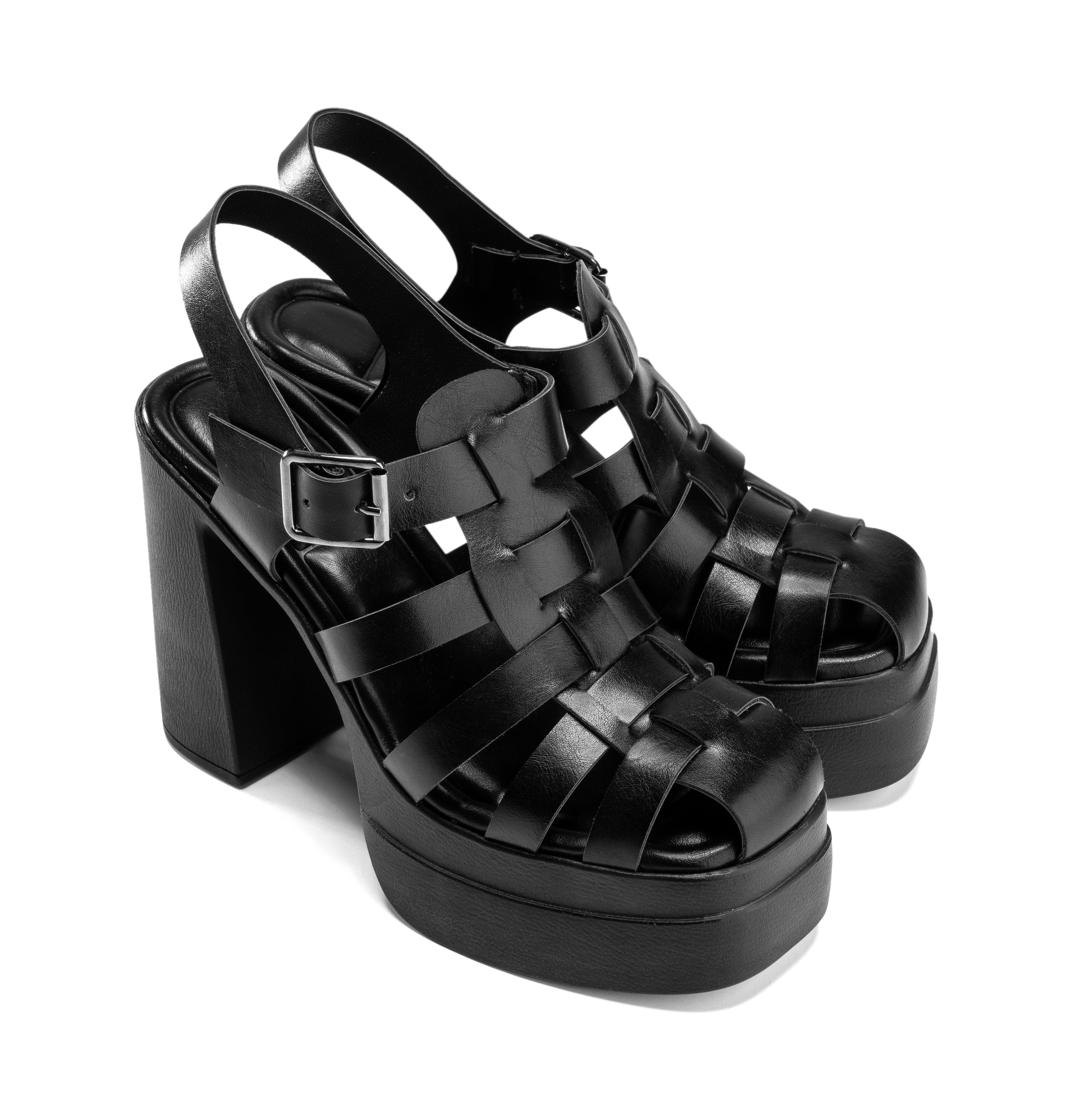 Interlace Block Heels - Black