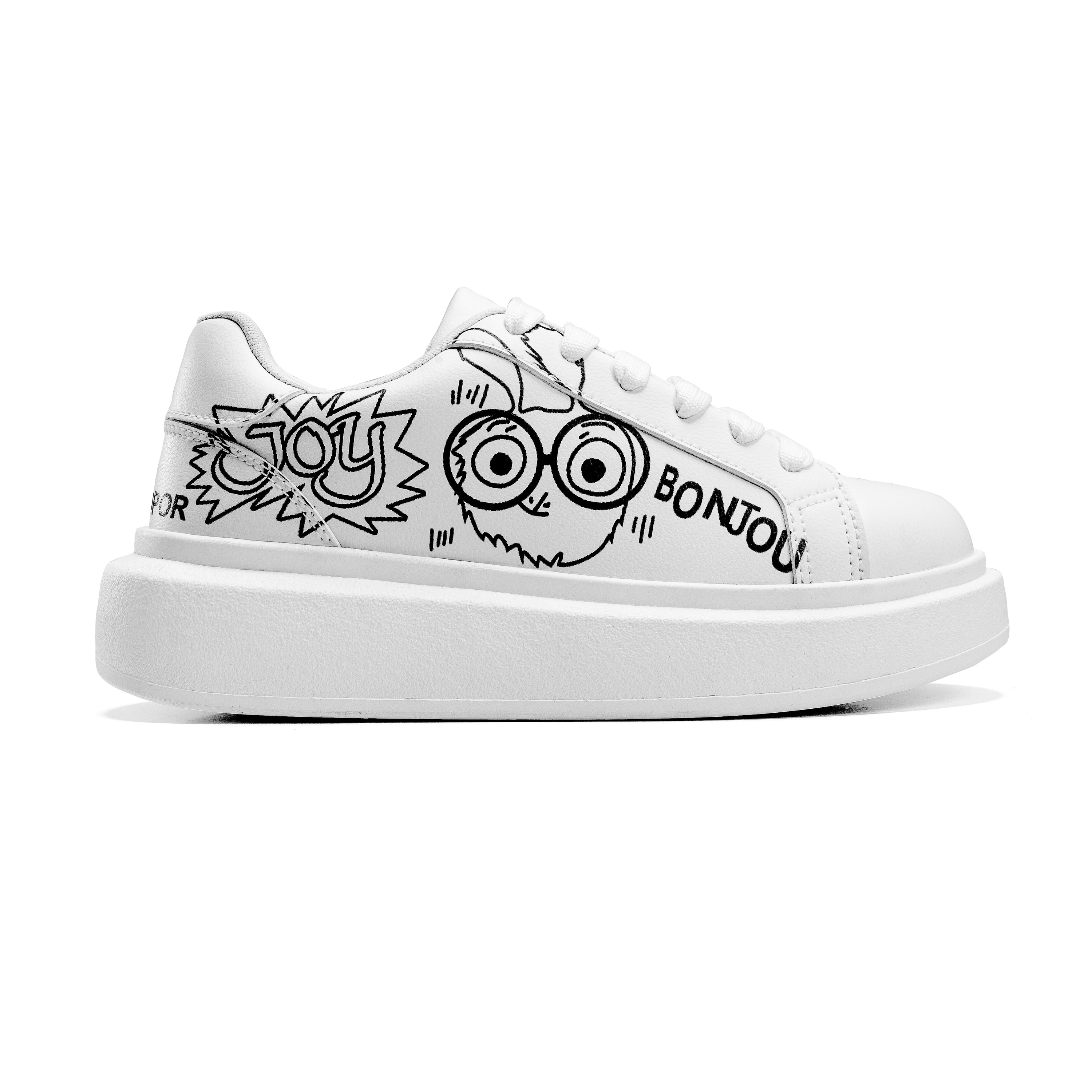 Bonjour Graffiti Sneakers – Bold Street Style - White