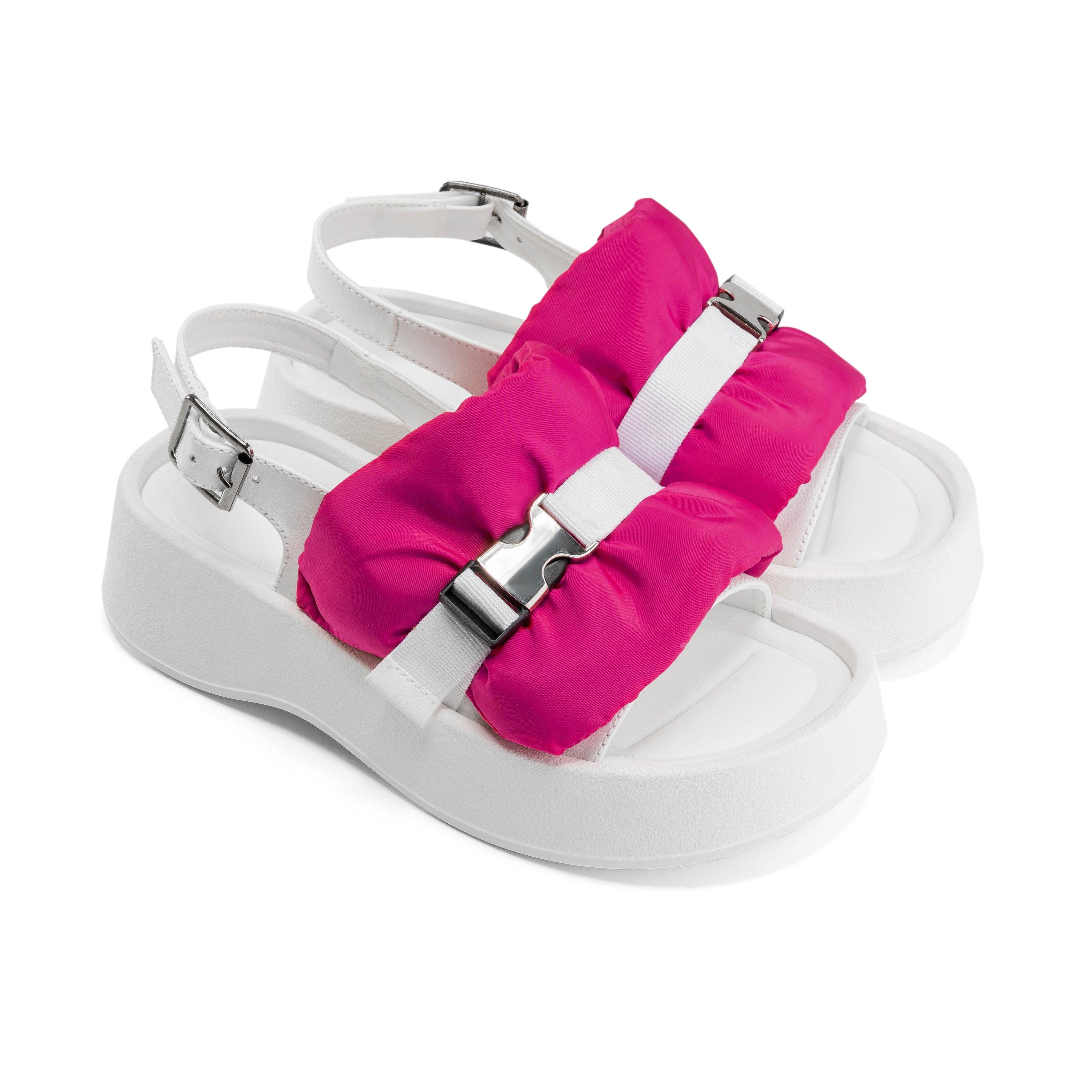 Padded Buckle Platform Sandals - Fushia