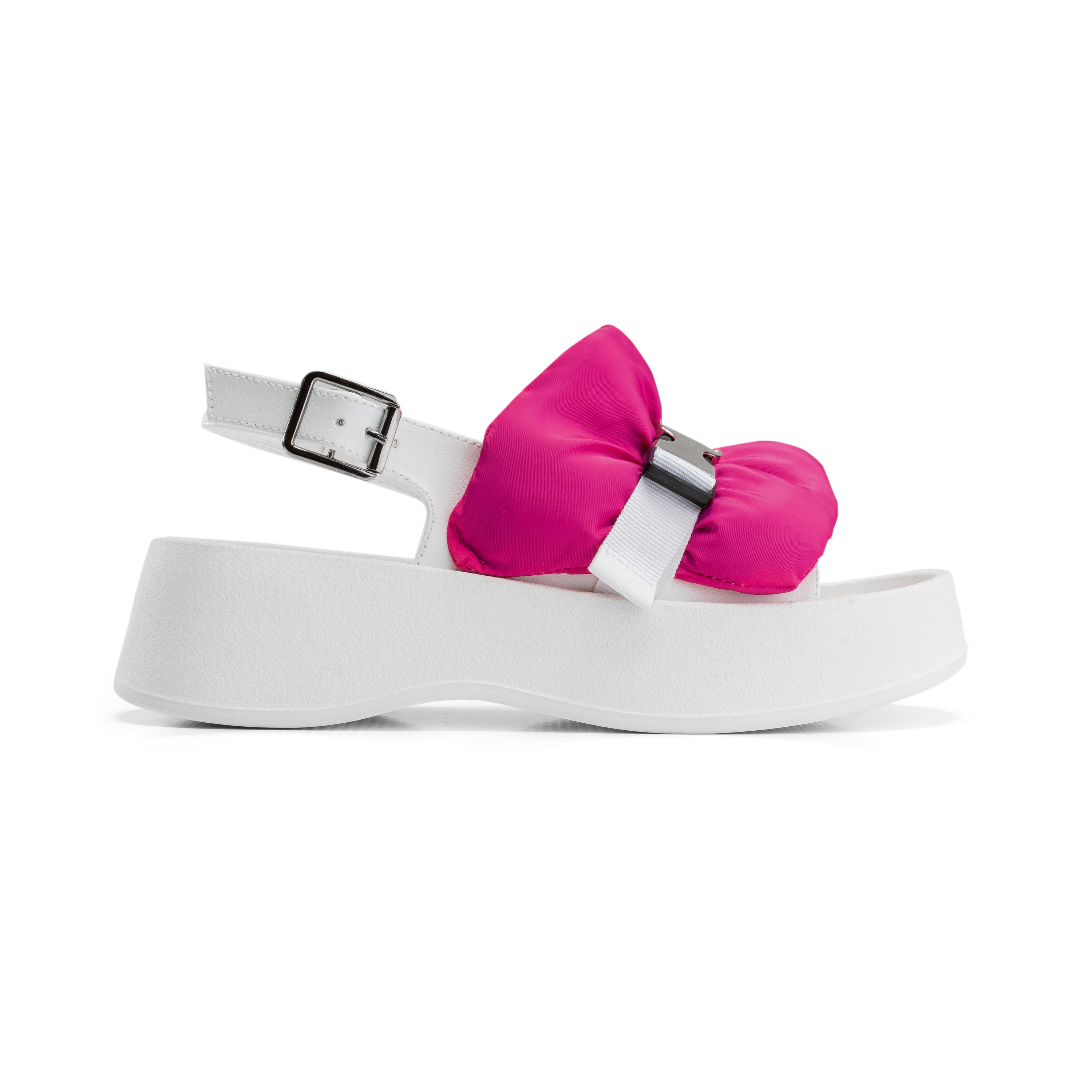 Padded Buckle Platform Sandals - Fushia