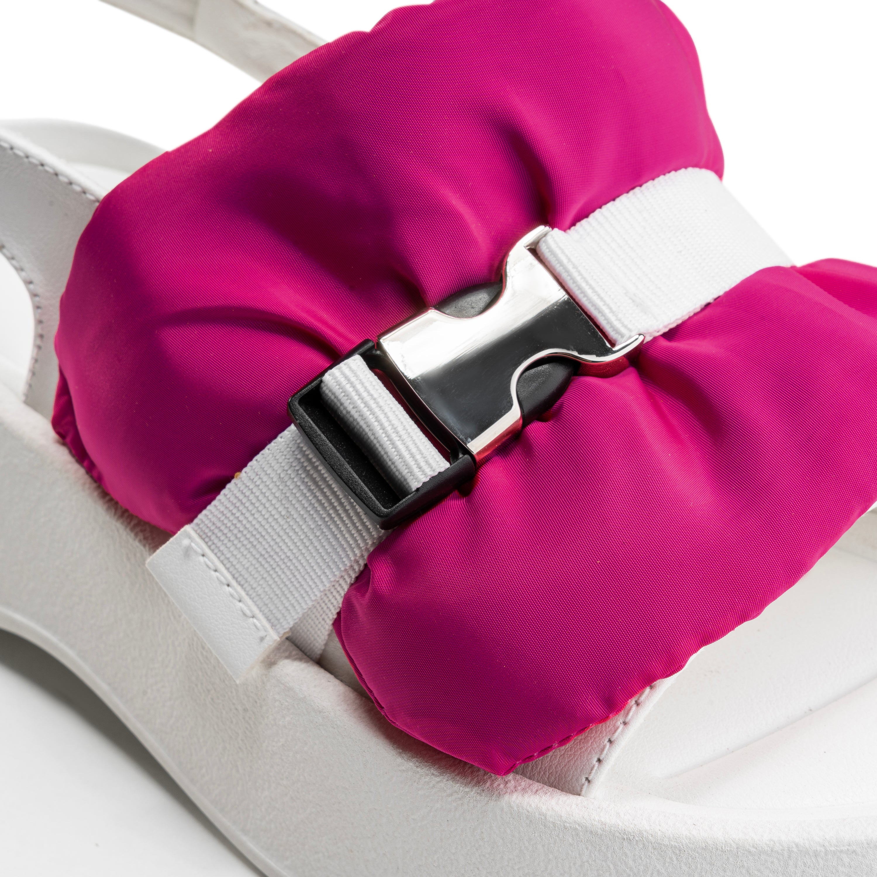 Padded Buckle Platform Sandals - Fushia