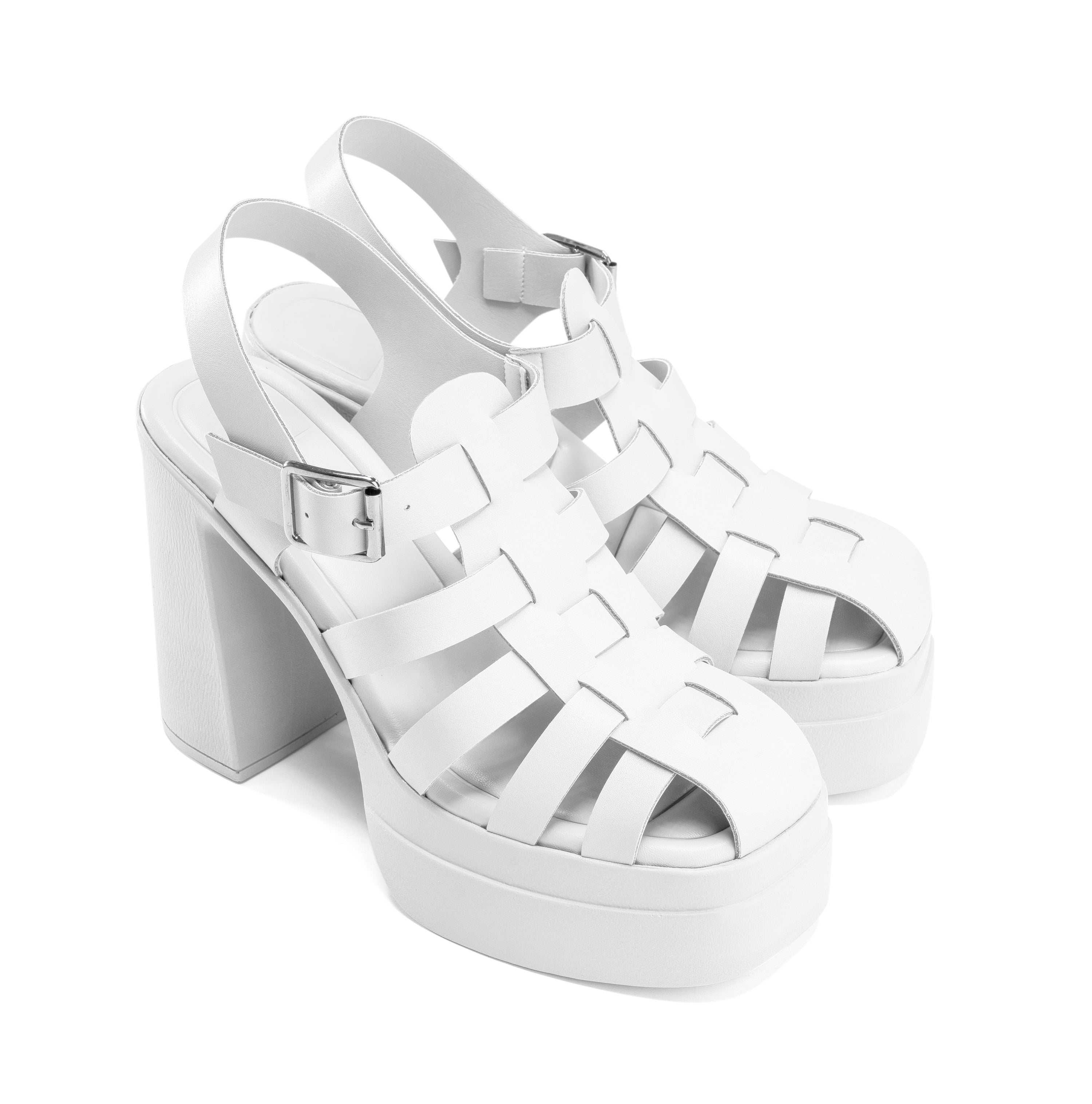 Interlace Block Heels - White