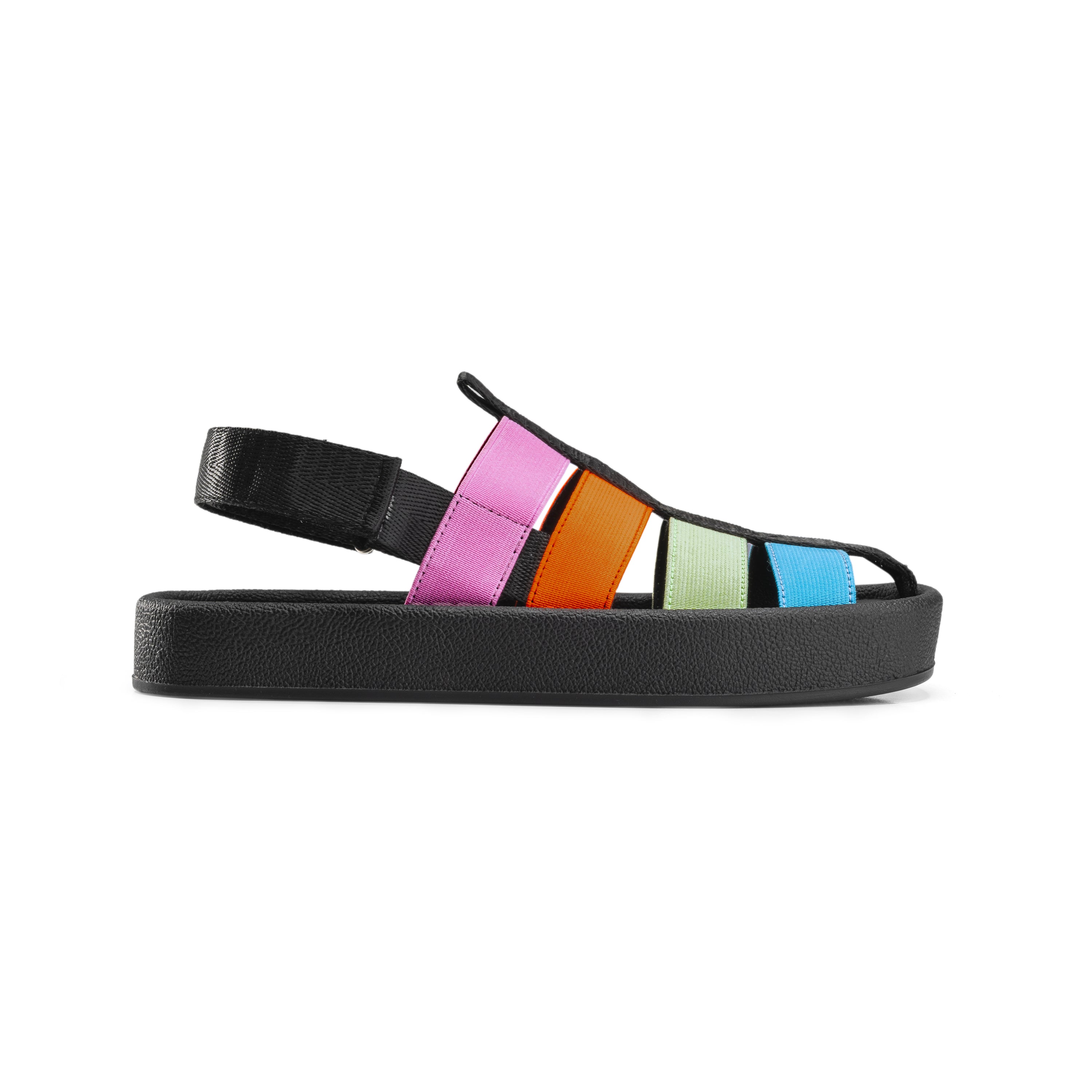 Multicolor Stripe Platform Sandals - Black