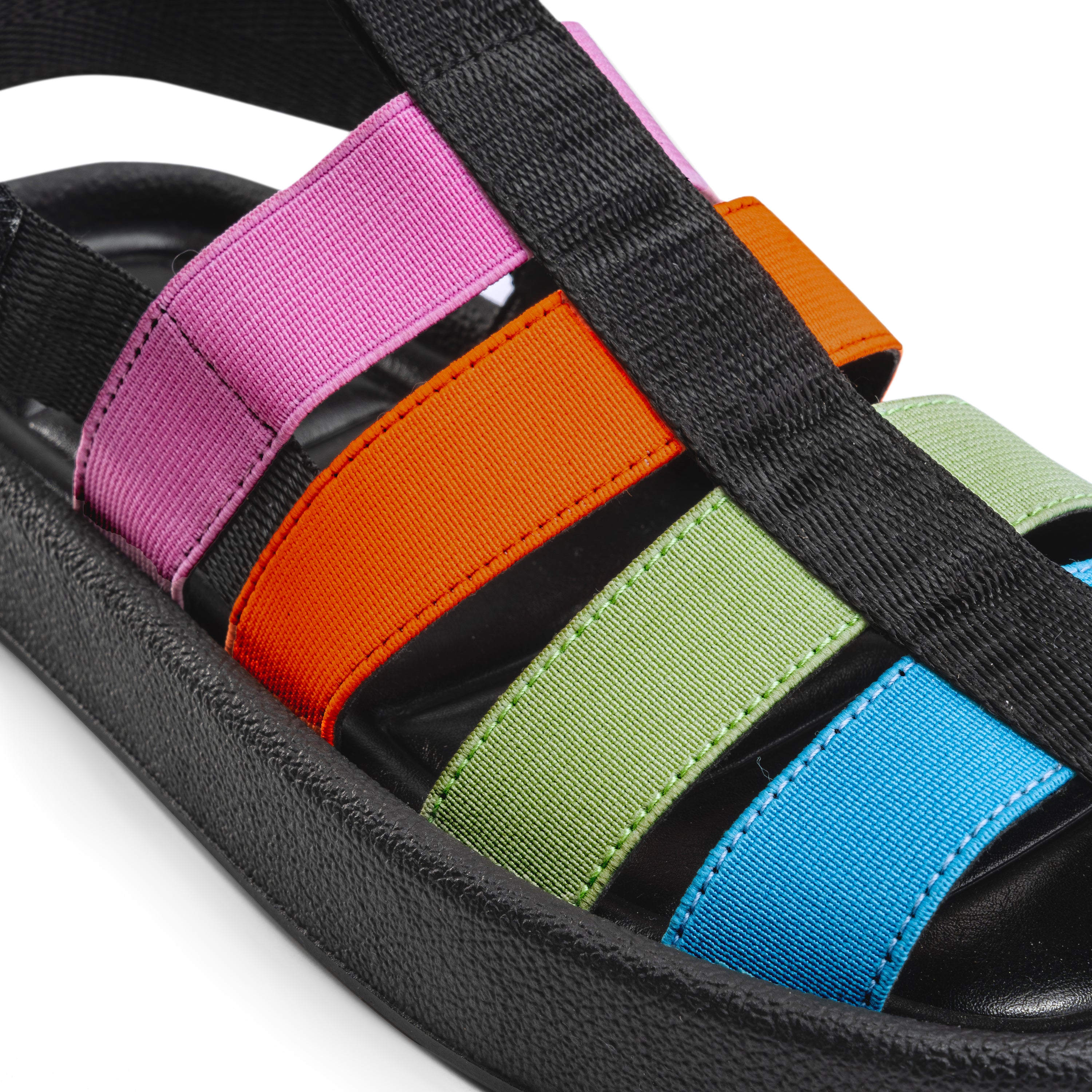 Multicolor Stripe Platform Sandals - Black