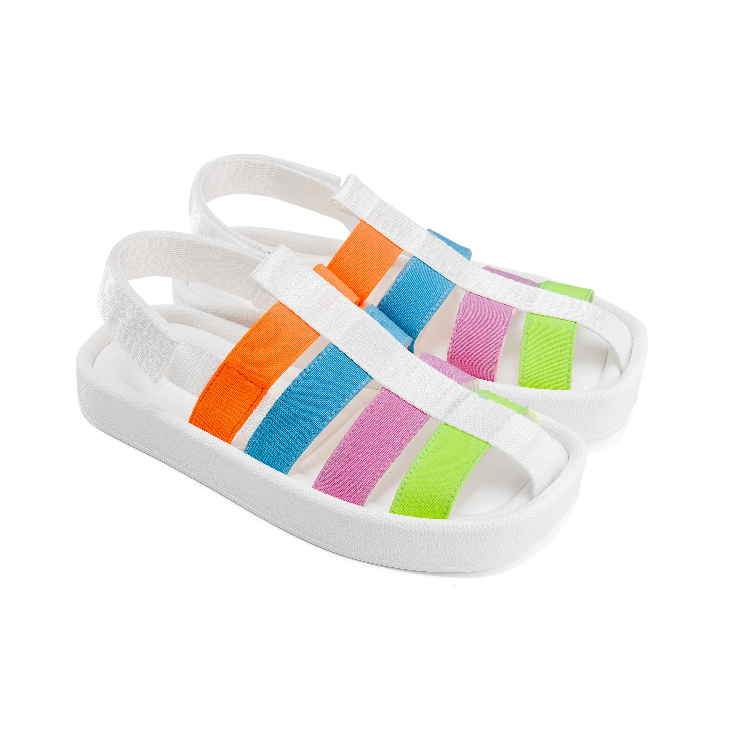 Multicolor Stripe Platform Sandals - White