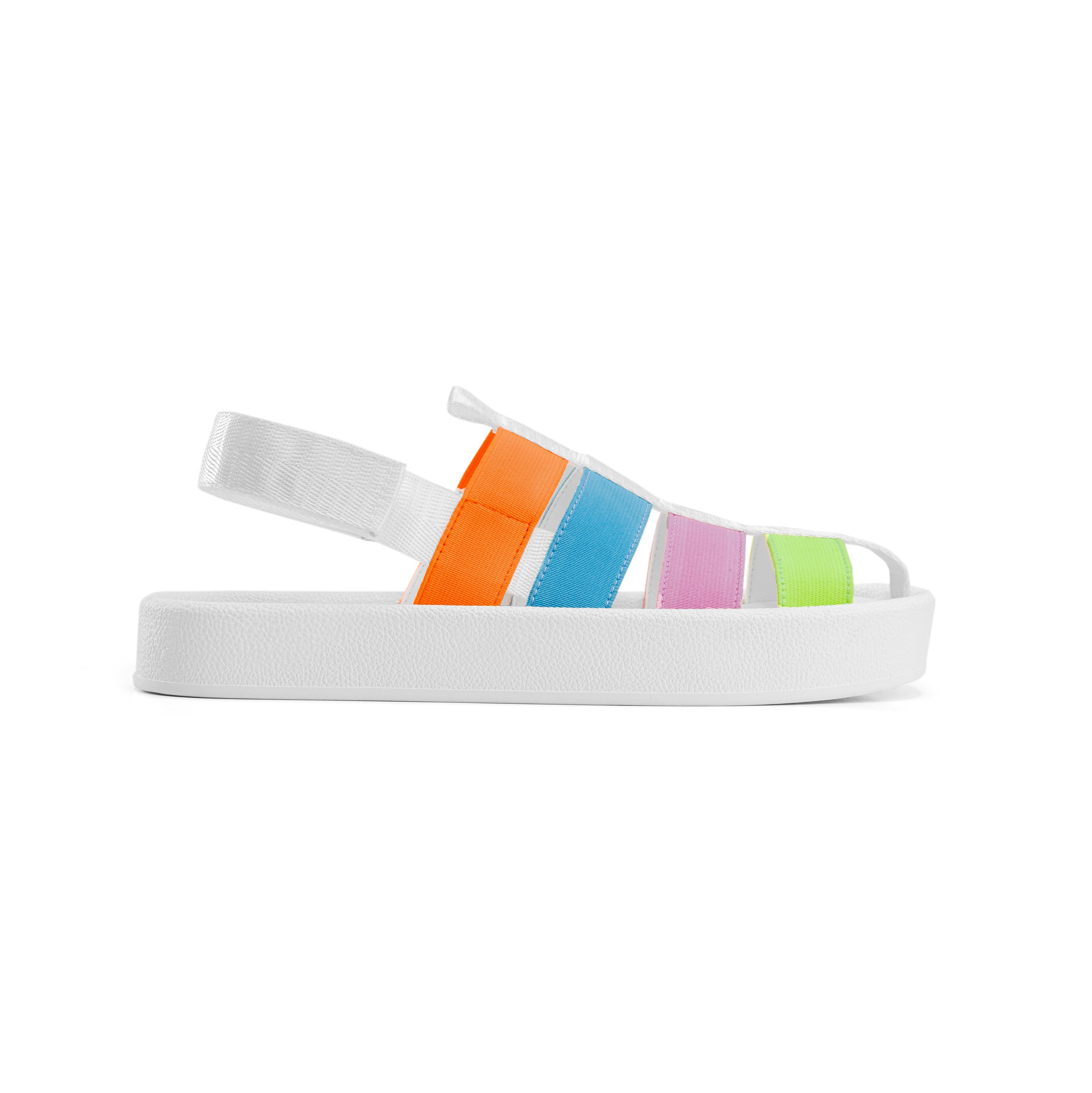 Multicolor Stripe Platform Sandals - White