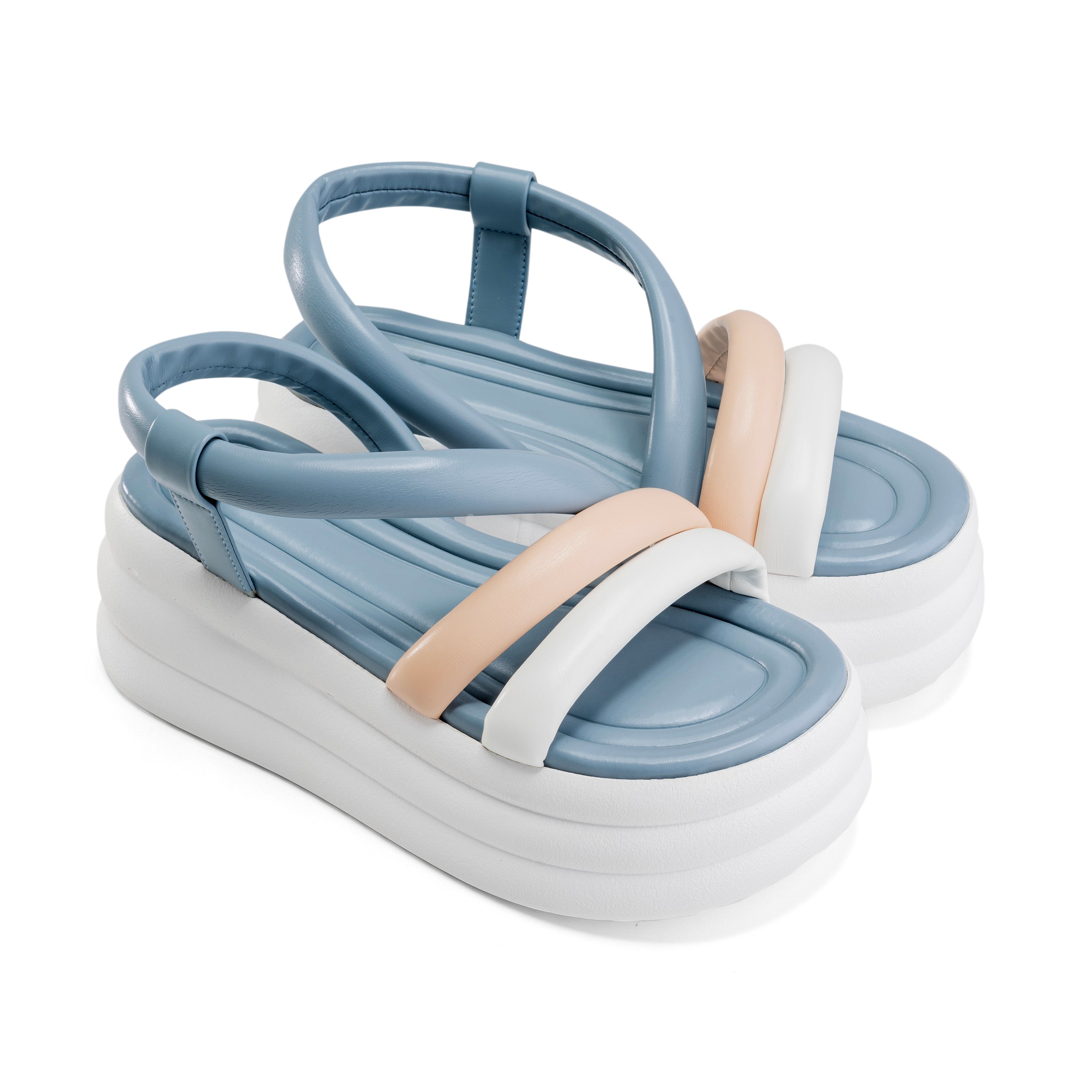 Layered Platform Strappy Sandals - Blue