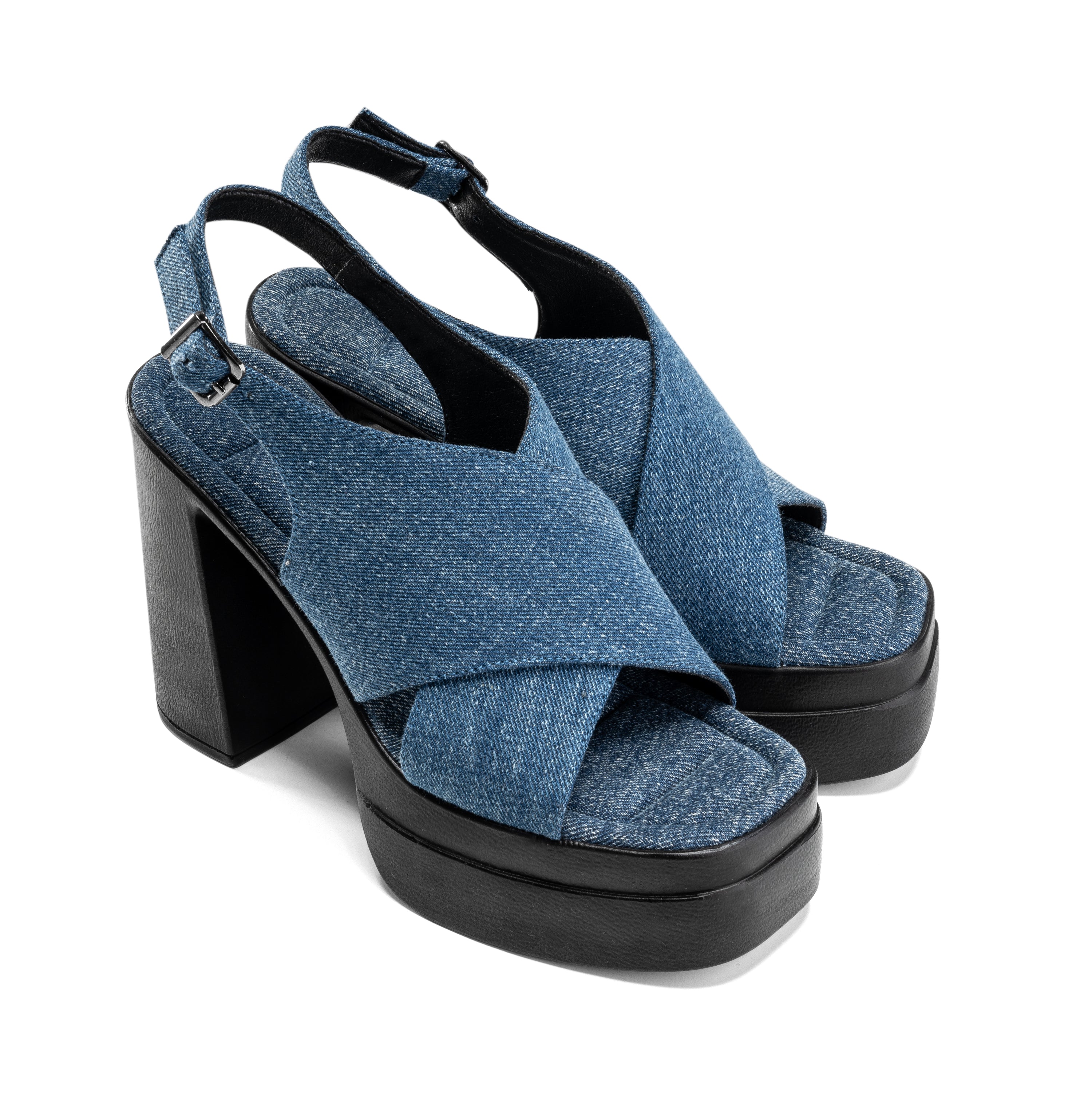 Crisscross Platform Heels - Denim Blue