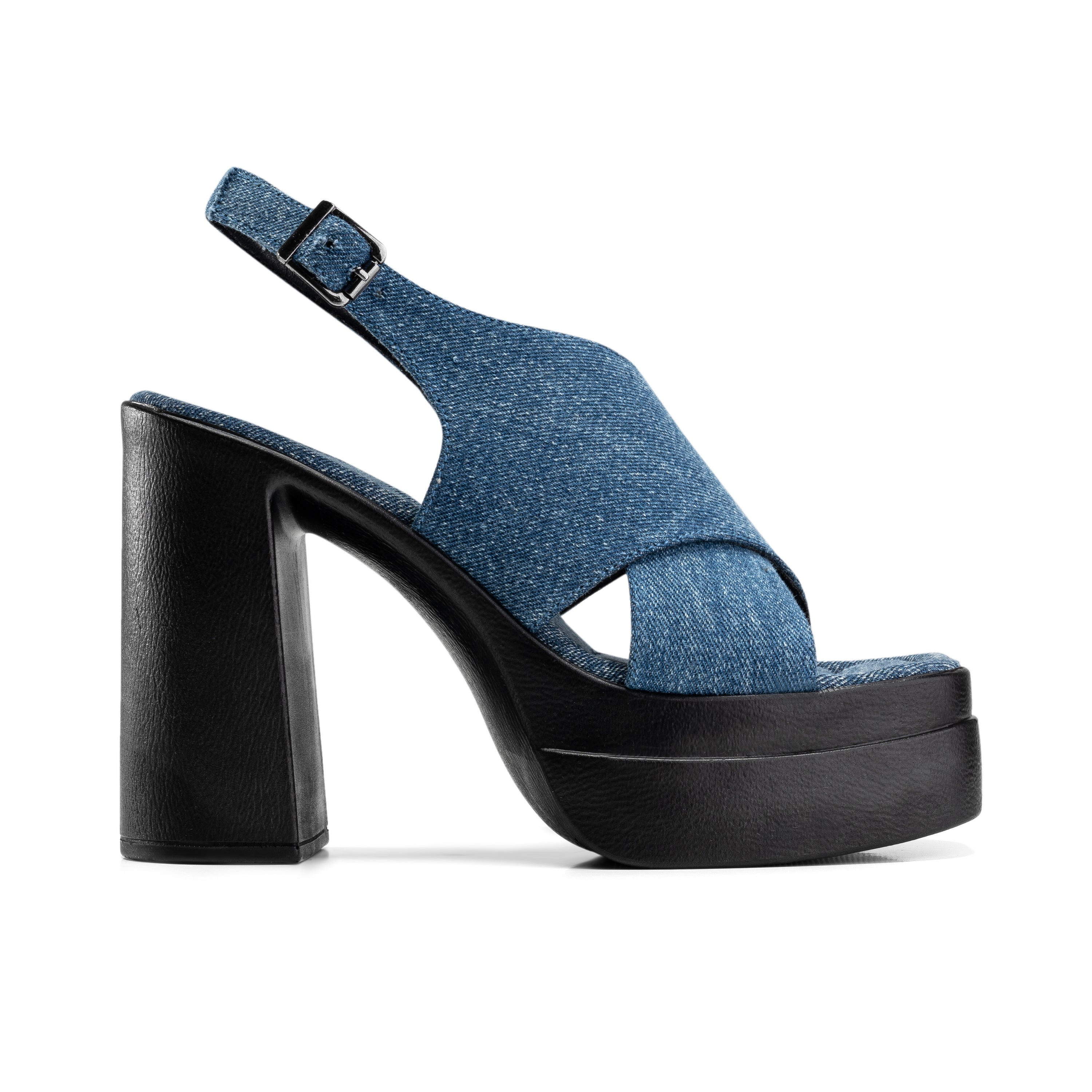 Crisscross Platform Heels - Denim Blue