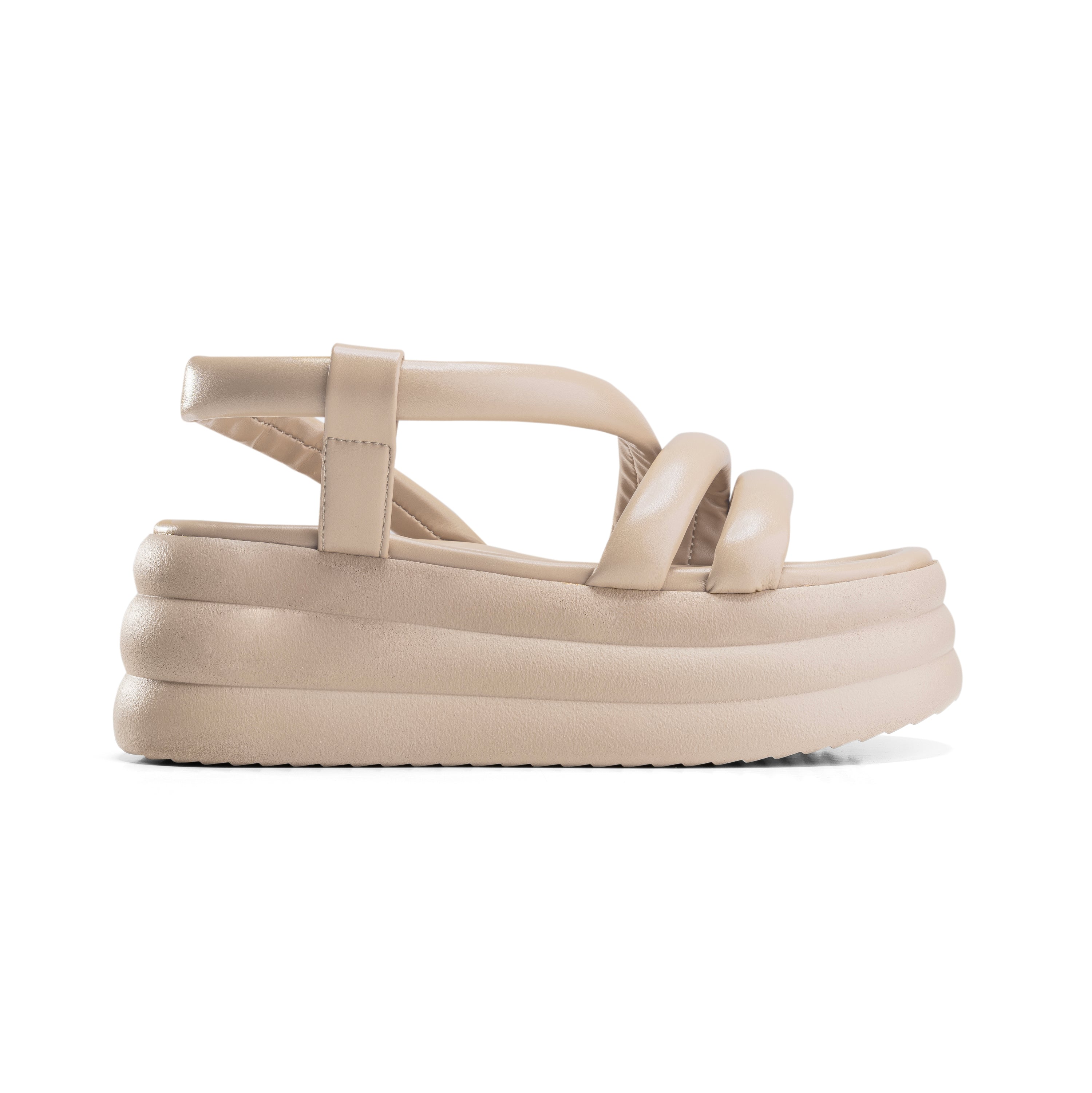 Layered Platform Strappy Sandals - Beige