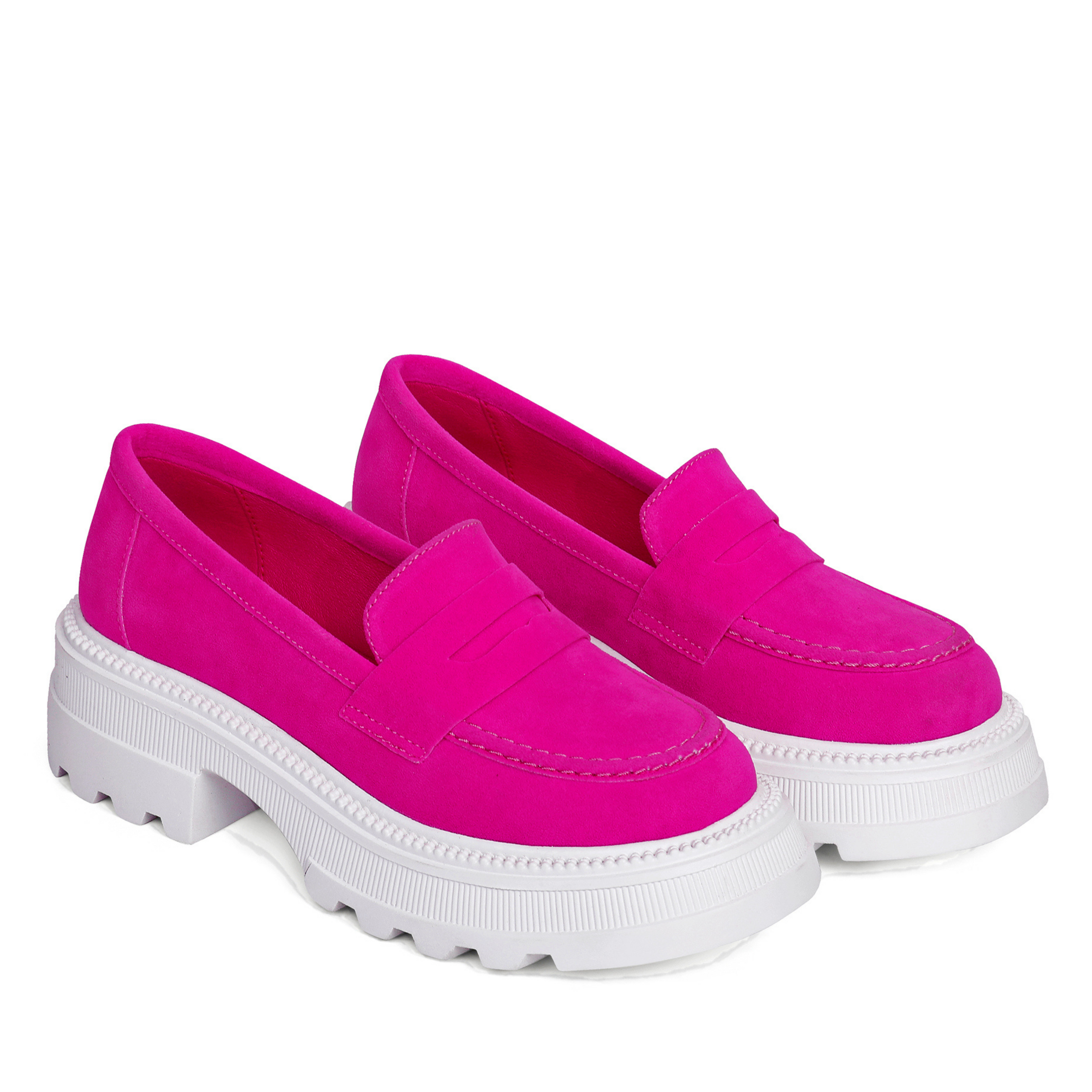 Slip-On Suede Platform Loafers - Pink