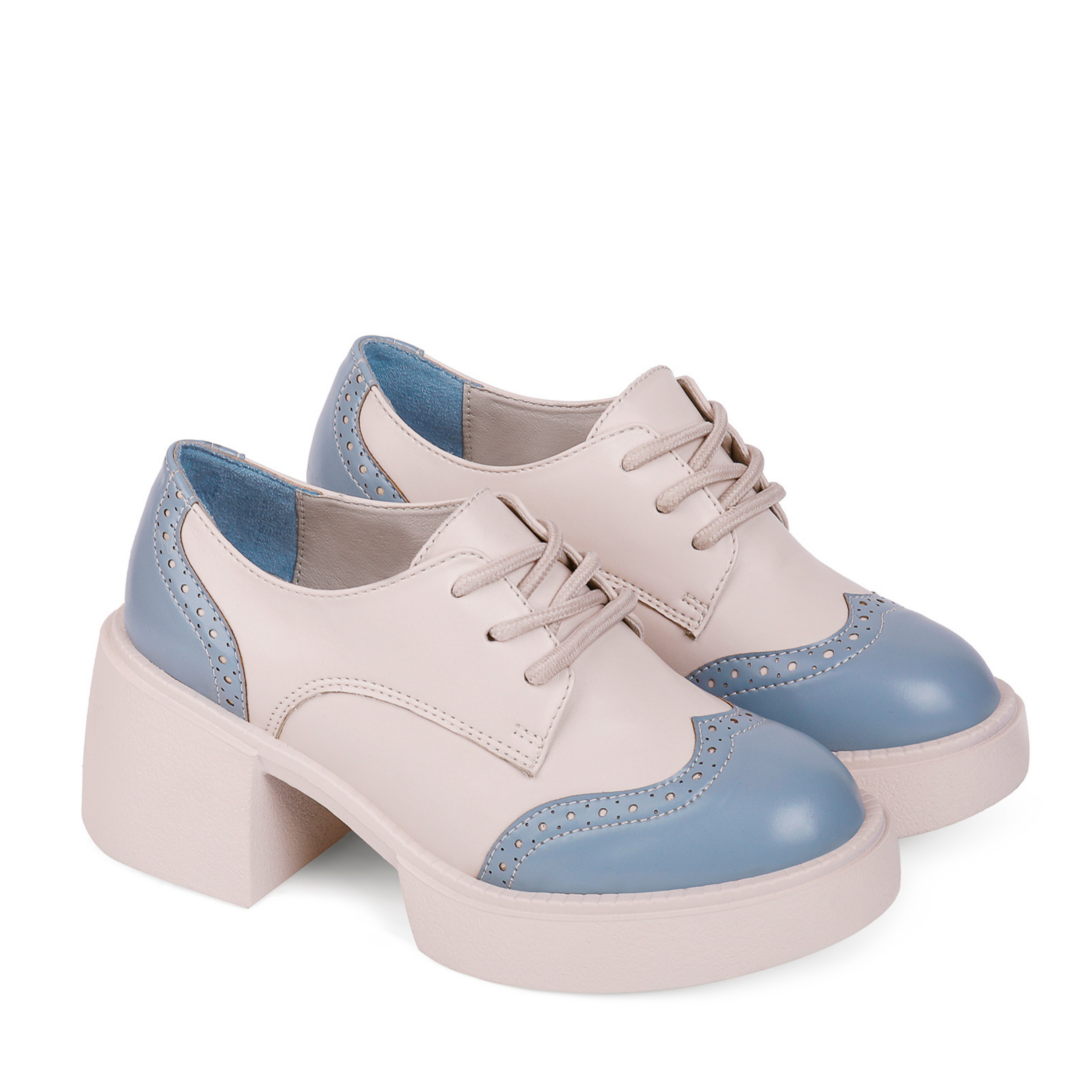 Brouge Two-Tone Derby Shoes with Platform Sole - Sky Blue