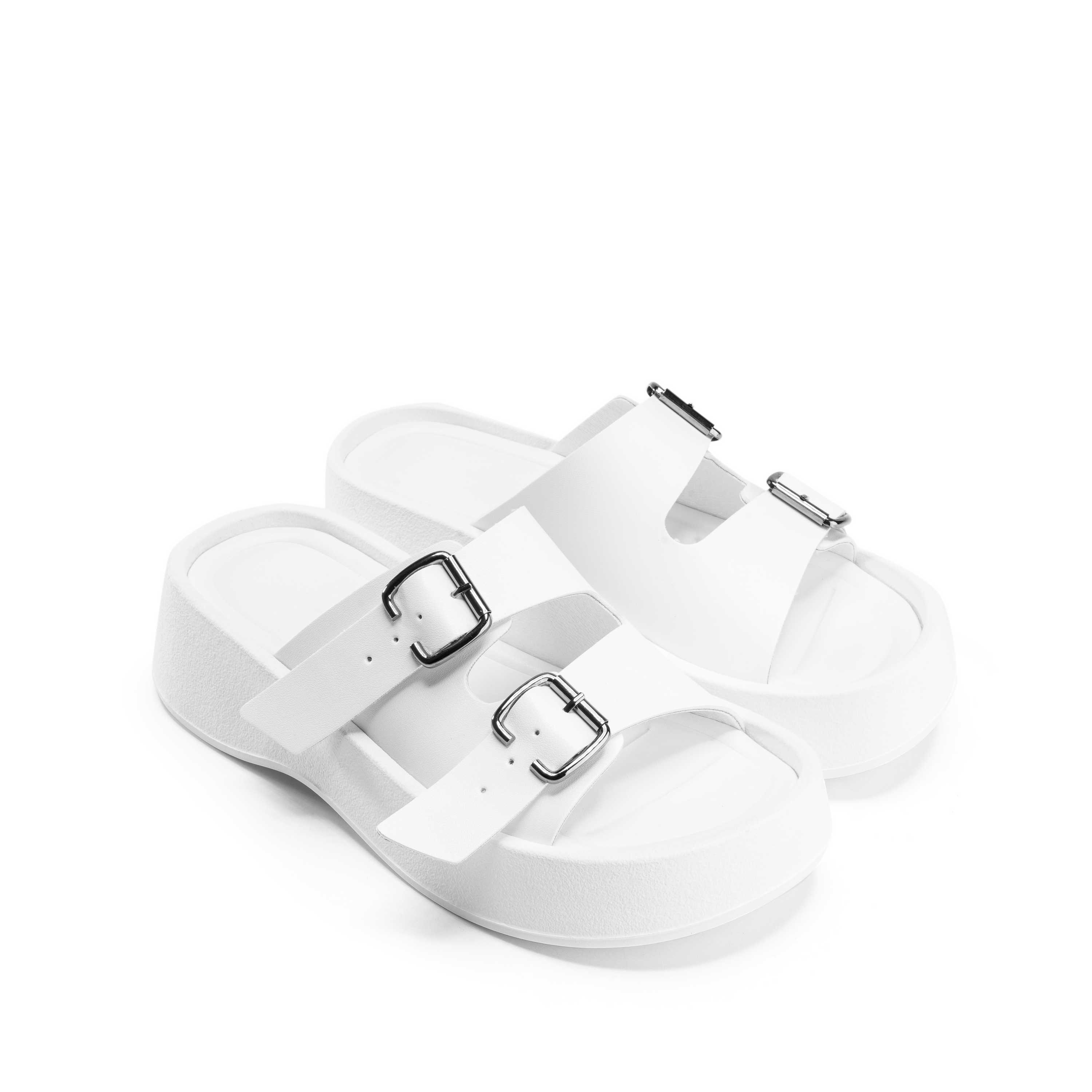 Twin-Buckle Comfort Sandals - White