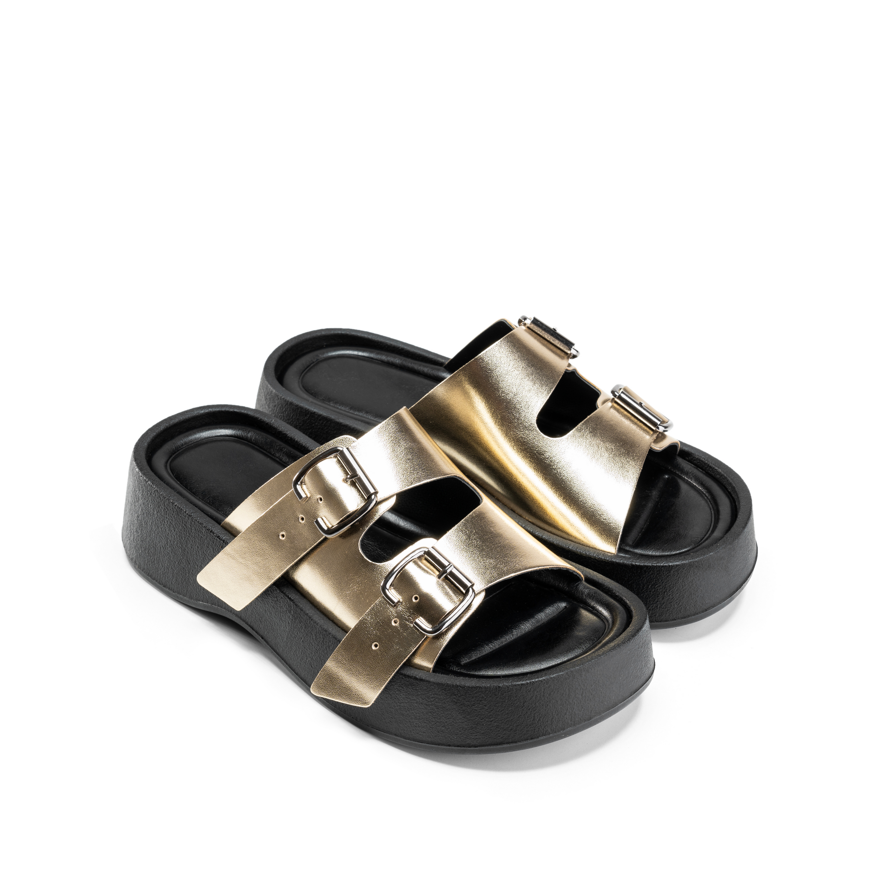 Twin-Buckle Comfort Sandals - Gold