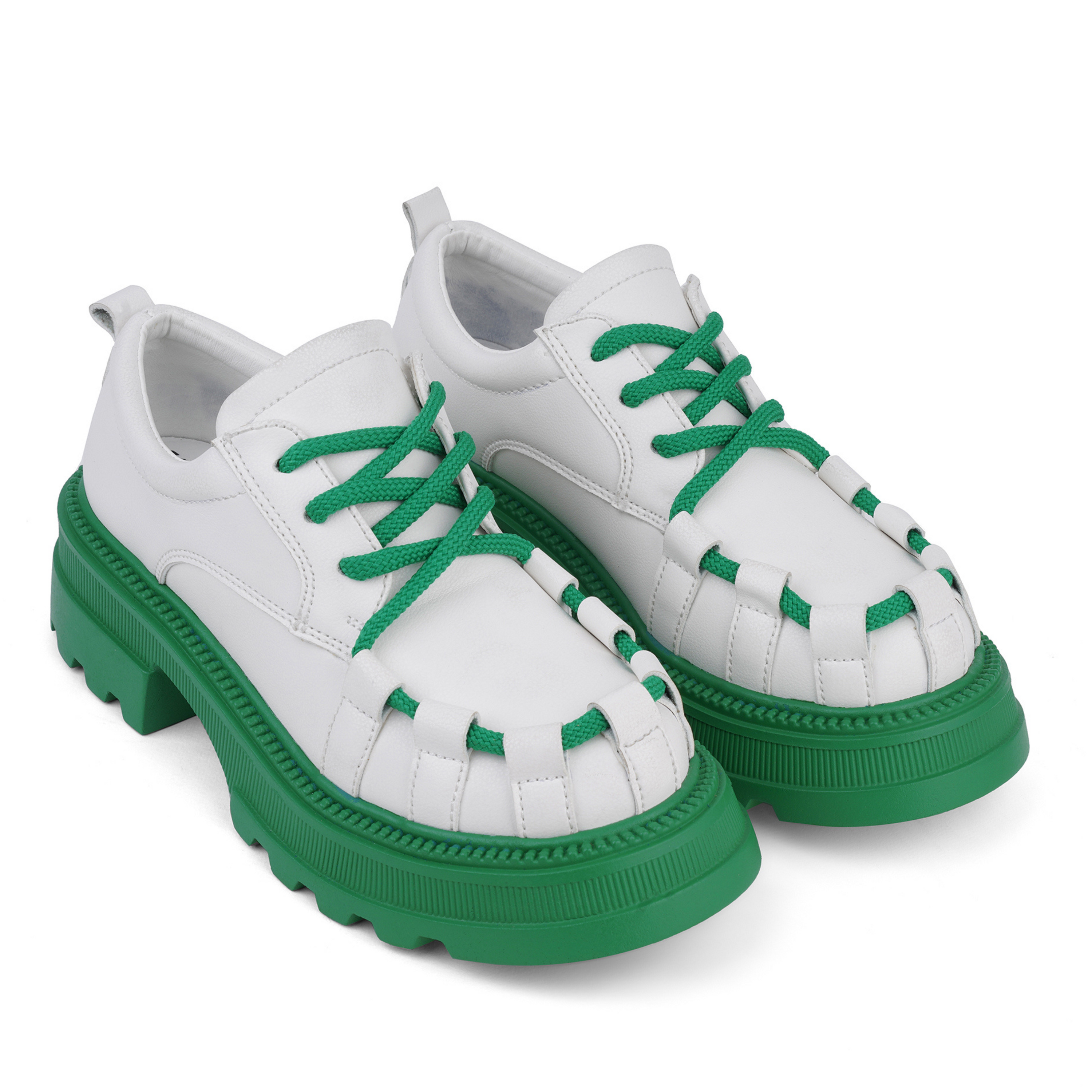 Woven Chunky Lace-Up Derby Loafers - Green