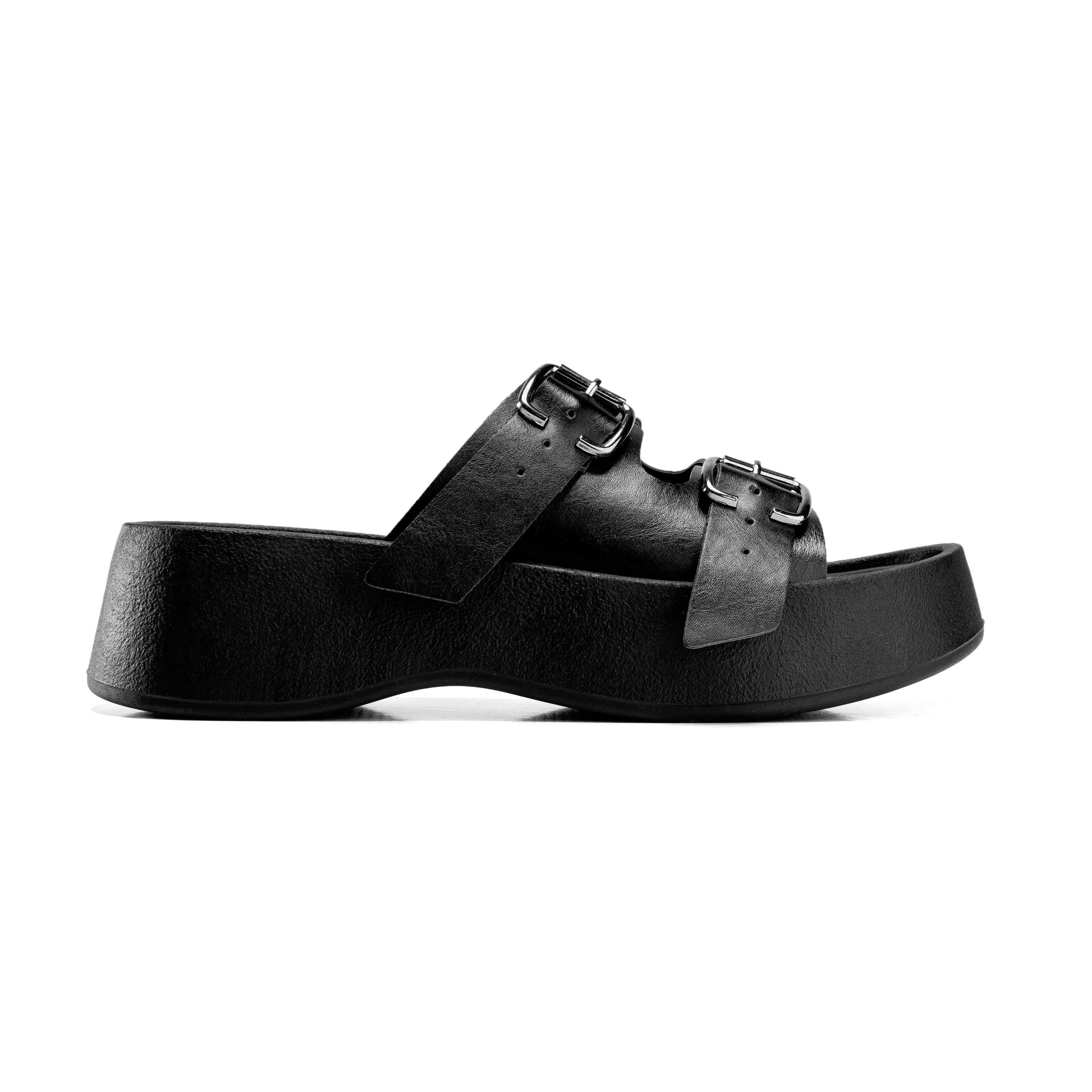 Twin-Buckle Comfort Sandals - Black